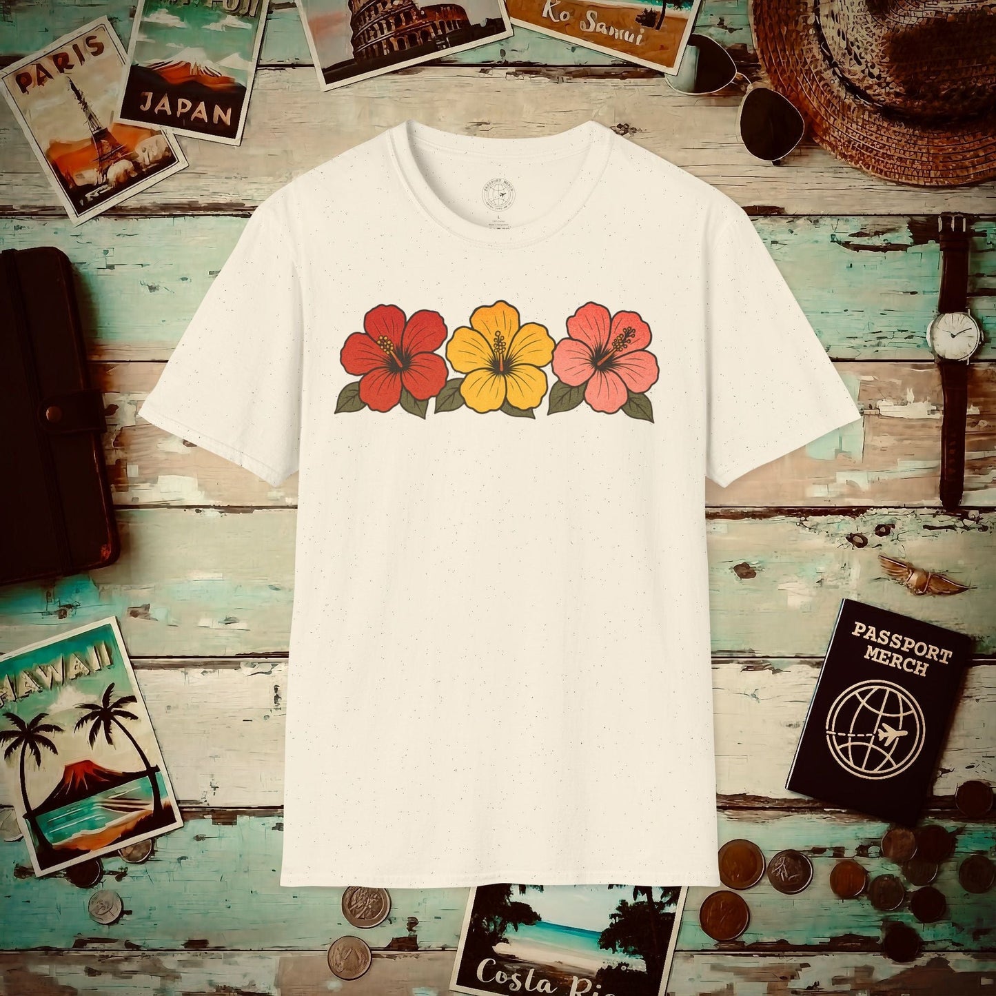 Three Vintage Hibiscus, Hawaii T-Shirt Natural / S