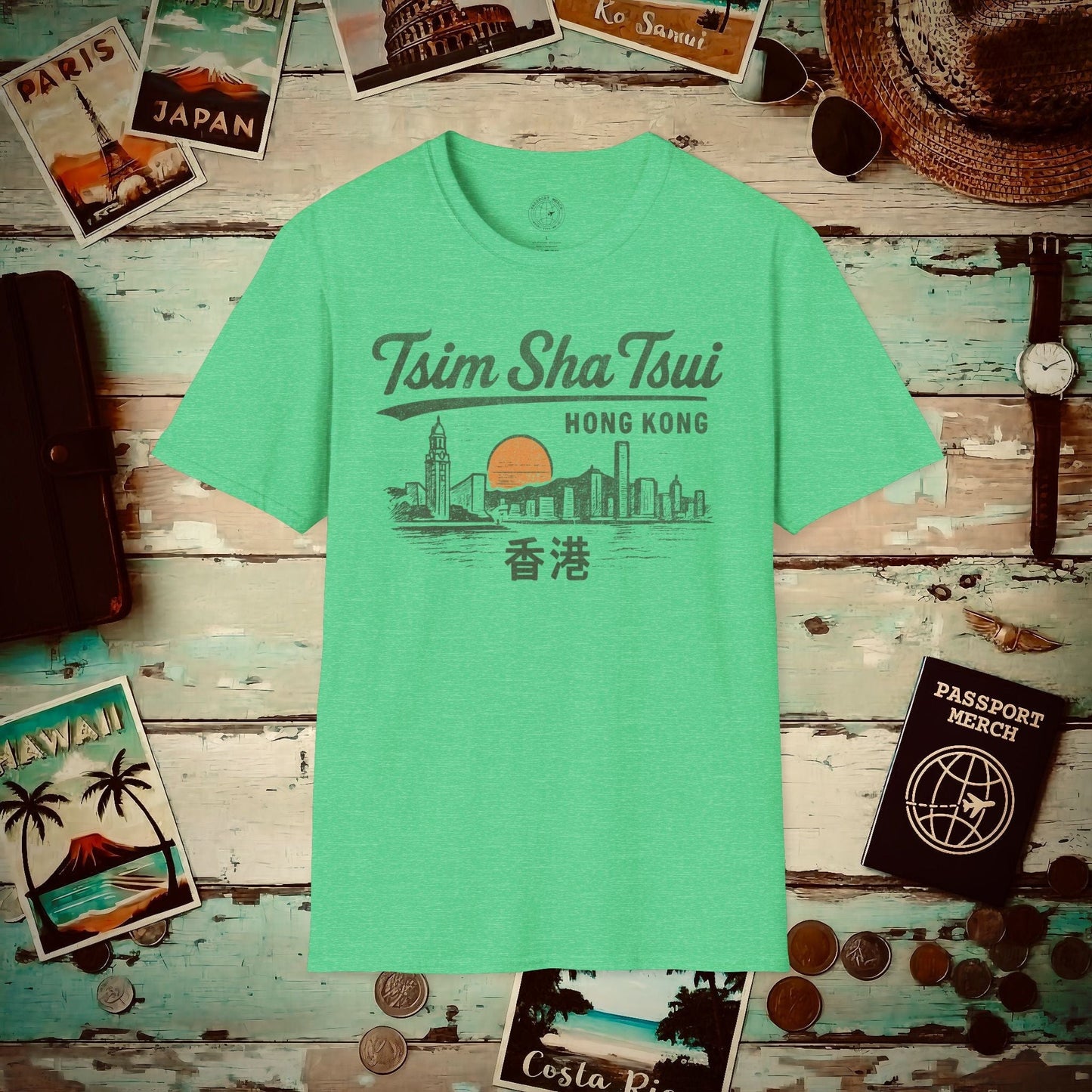 Tsim Sha Tsui Hong Kong (Vintage Urban) T-Shirt Heather Irish Green / S