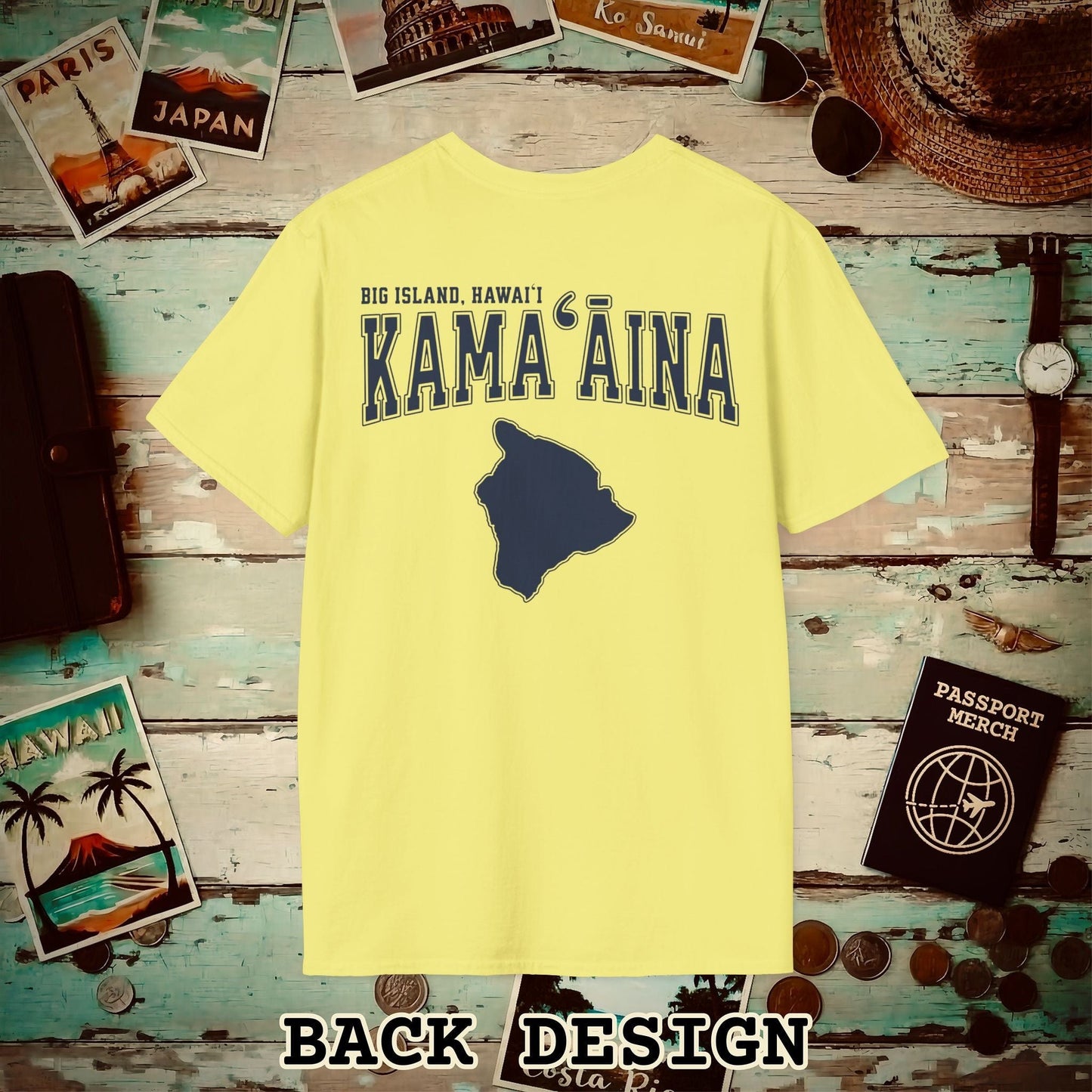 University (Kamaaina Edition), Big Island, Hawaii Back Print T-Shirt Cornsilk / S