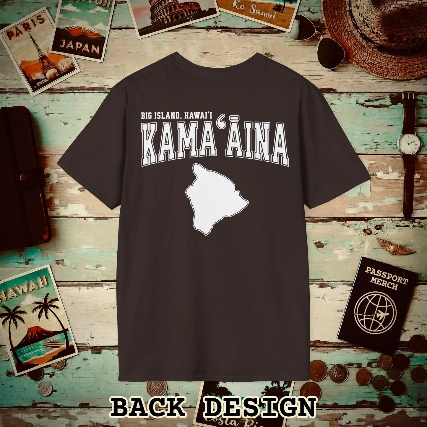 University (Kamaaina Edition), Big Island, Hawaii Back Print T-Shirt Dark Chocolate / S
