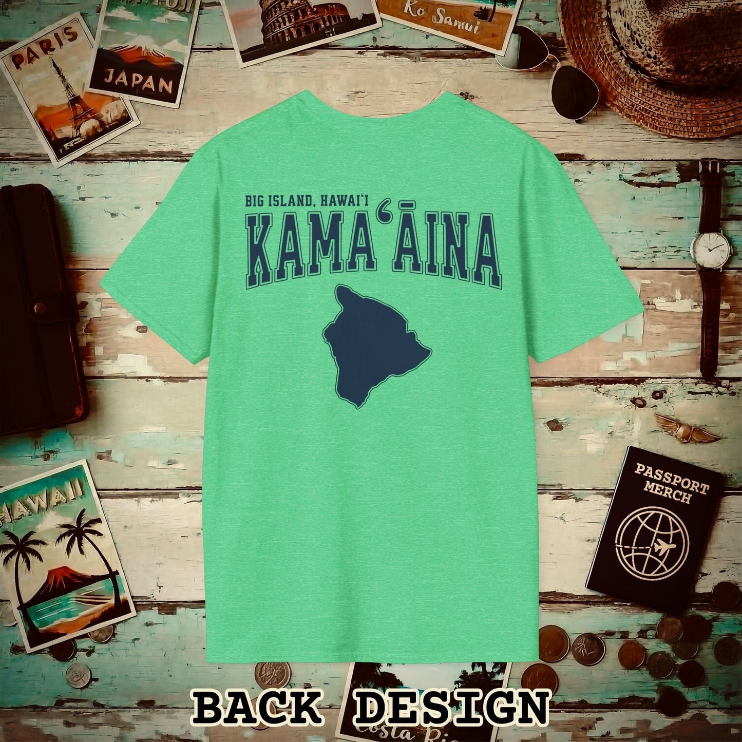 University (Kamaaina Edition), Big Island, Hawaii Back Print T-Shirt Heather Irish Green / S