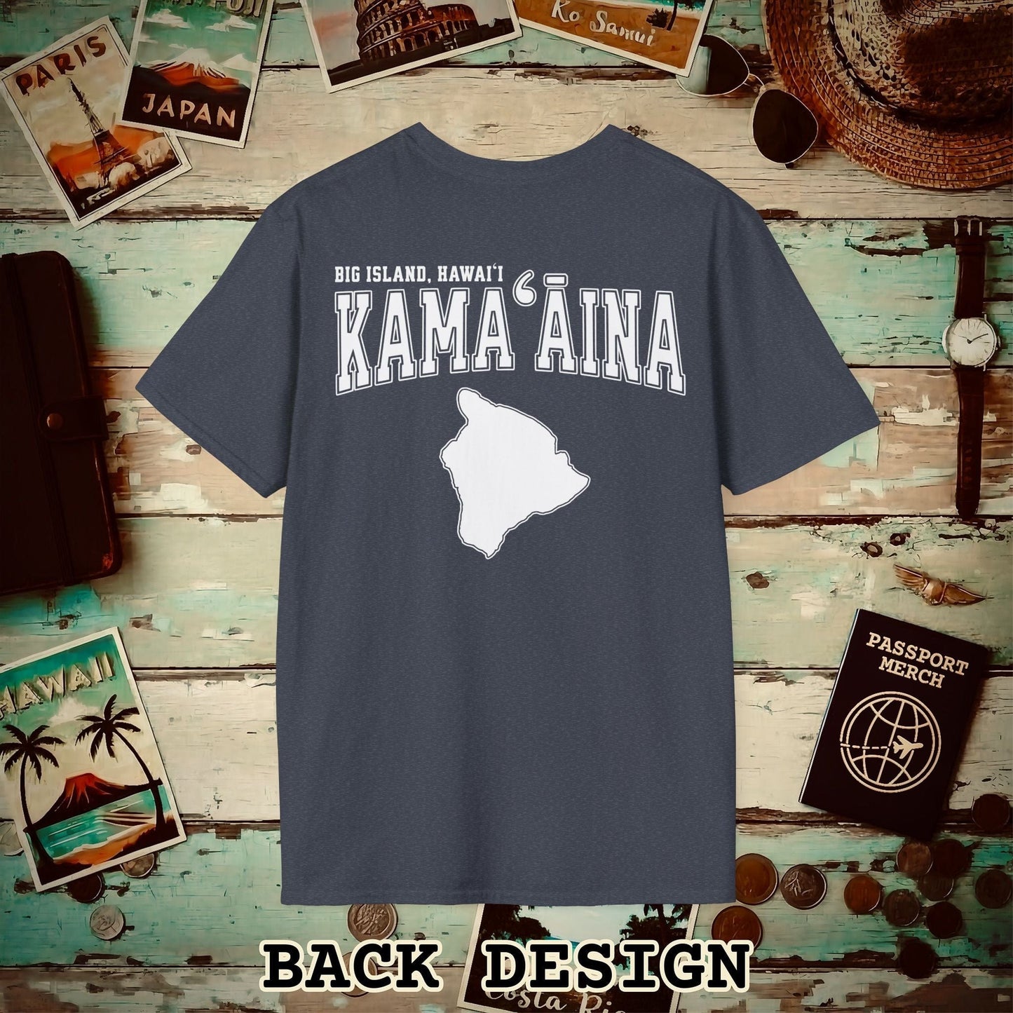 University (Kamaaina Edition), Big Island, Hawaii Back Print T-Shirt Heather Navy / S