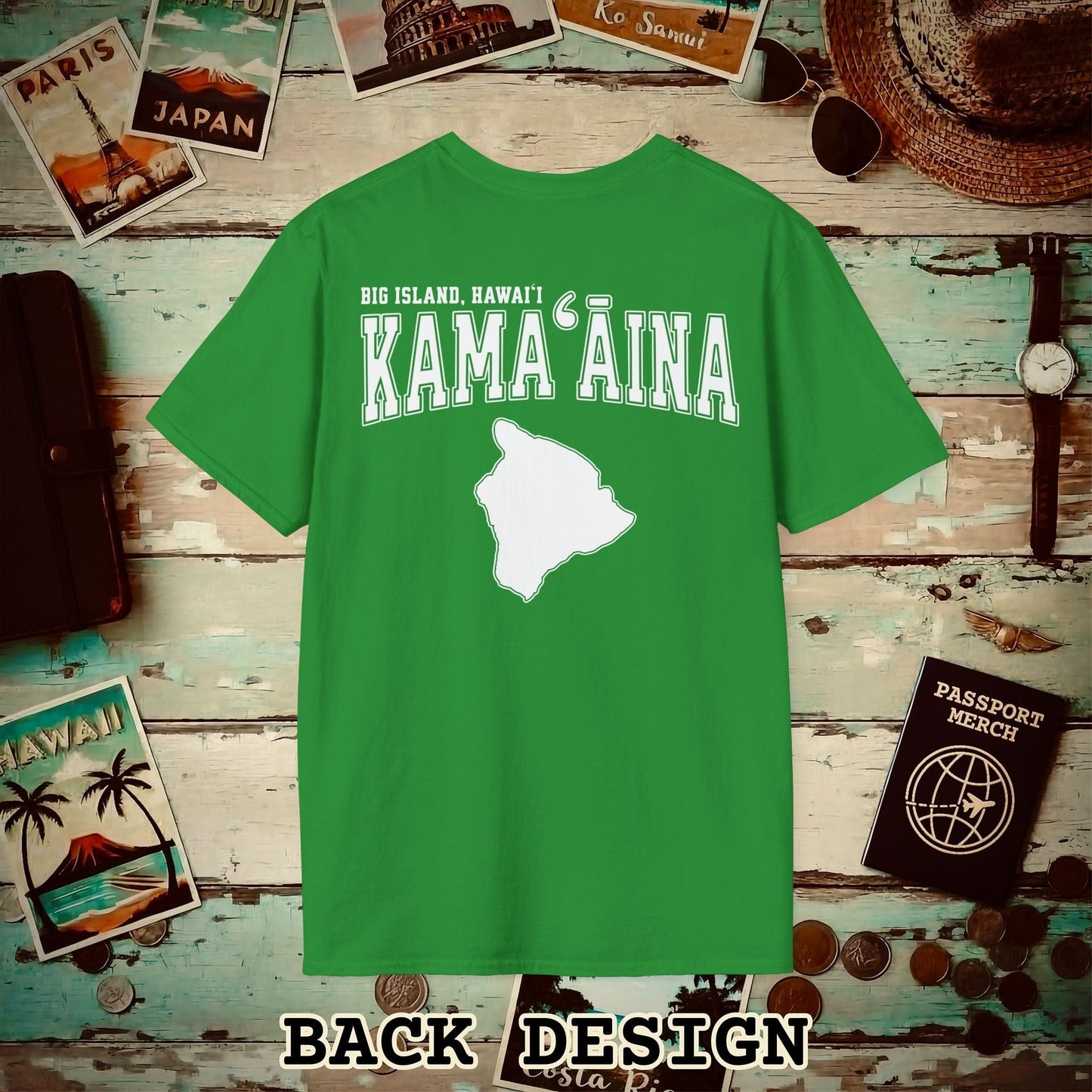 University (Kamaaina Edition), Big Island, Hawaii Back Print T-Shirt Irish Green / S
