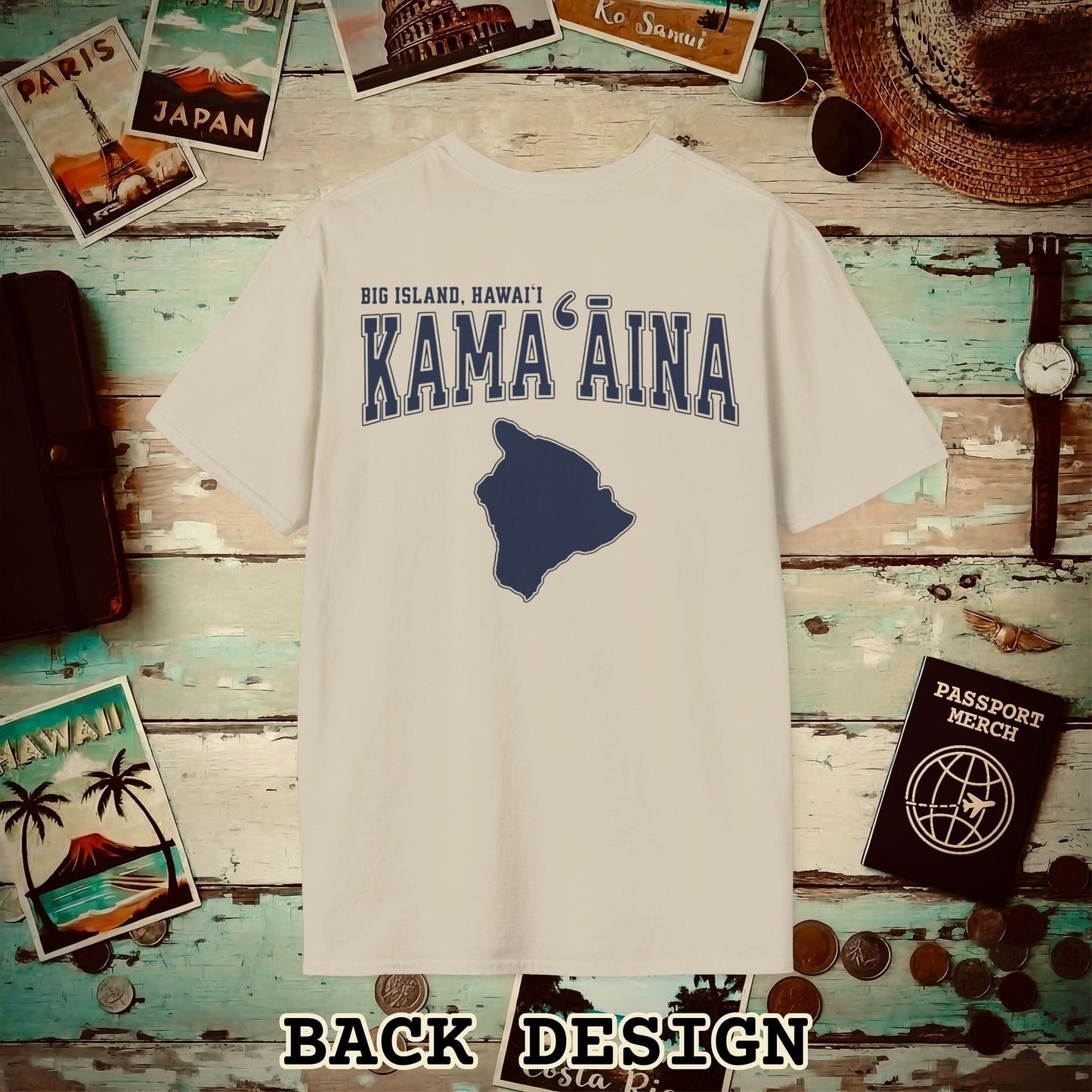 University (Kamaaina Edition), Big Island, Hawaii Back Print T-Shirt Sand / S