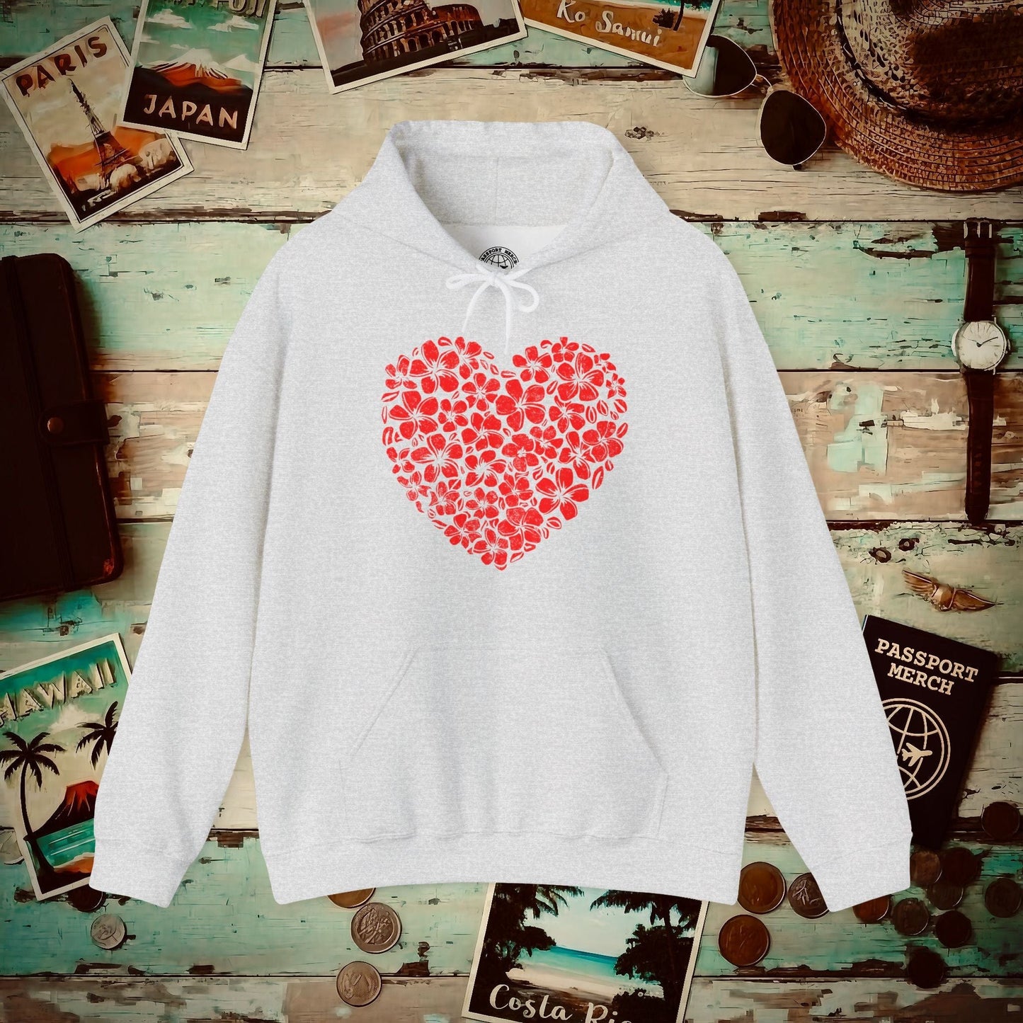 Valentine's Hawaiian Plumeria Heart Hoodie Ash / S
