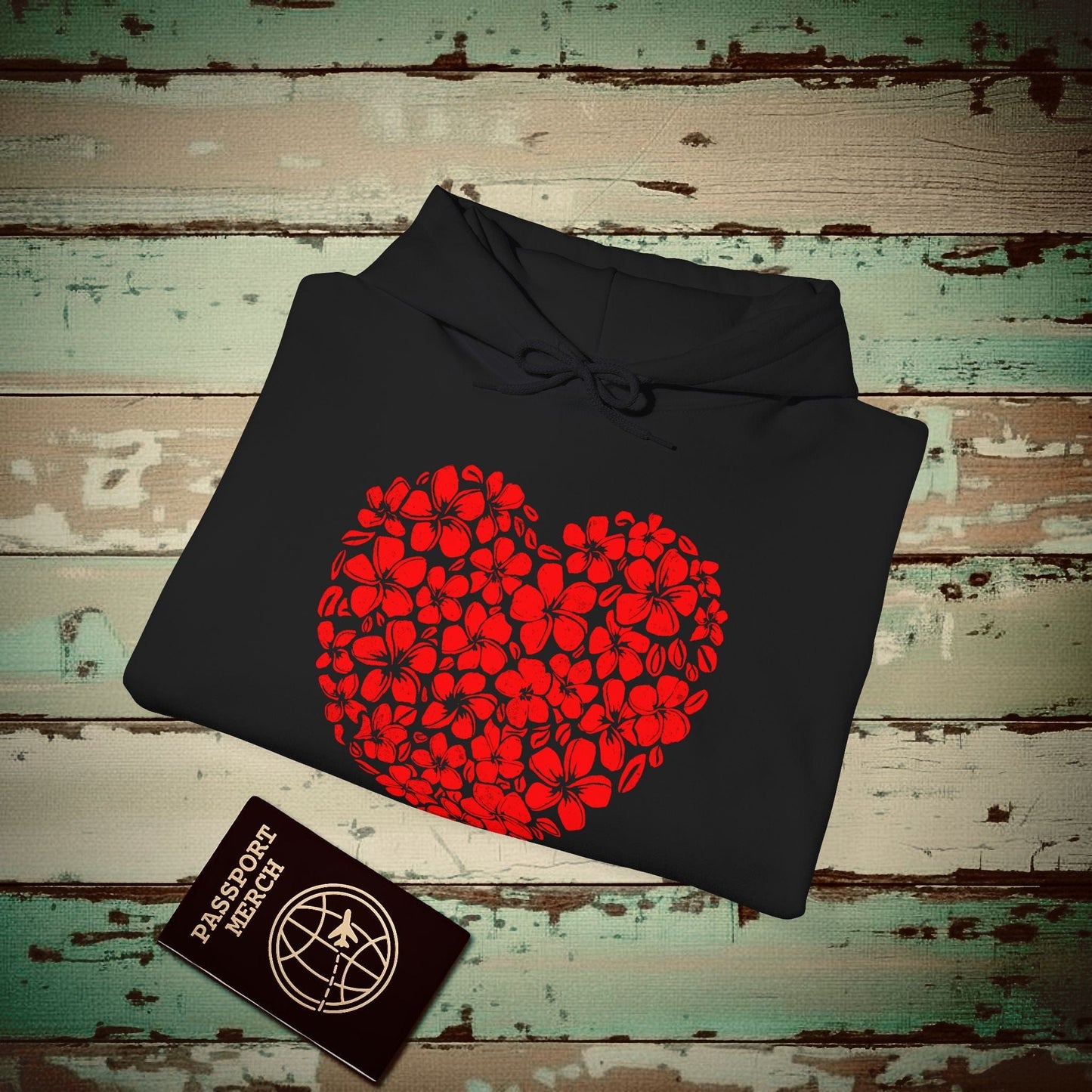 Valentine's Hawaiian Plumeria Heart Hoodie Black / S