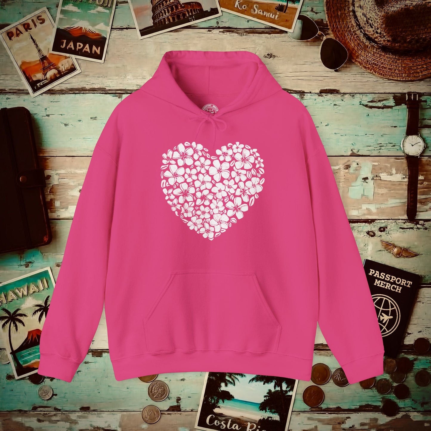 Valentine's Hawaiian Plumeria Heart Hoodie Heliconia / S