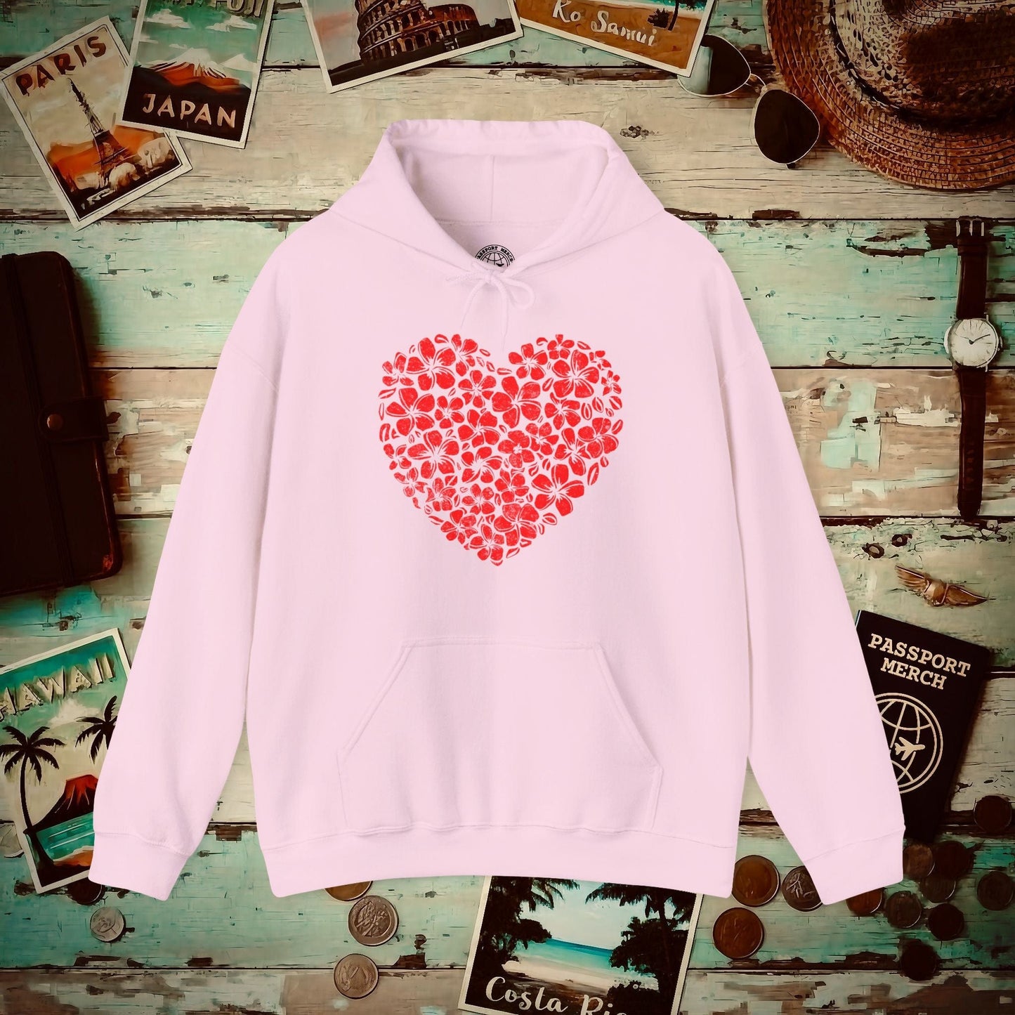 Valentine's Hawaiian Plumeria Heart Hoodie Light Pink / S