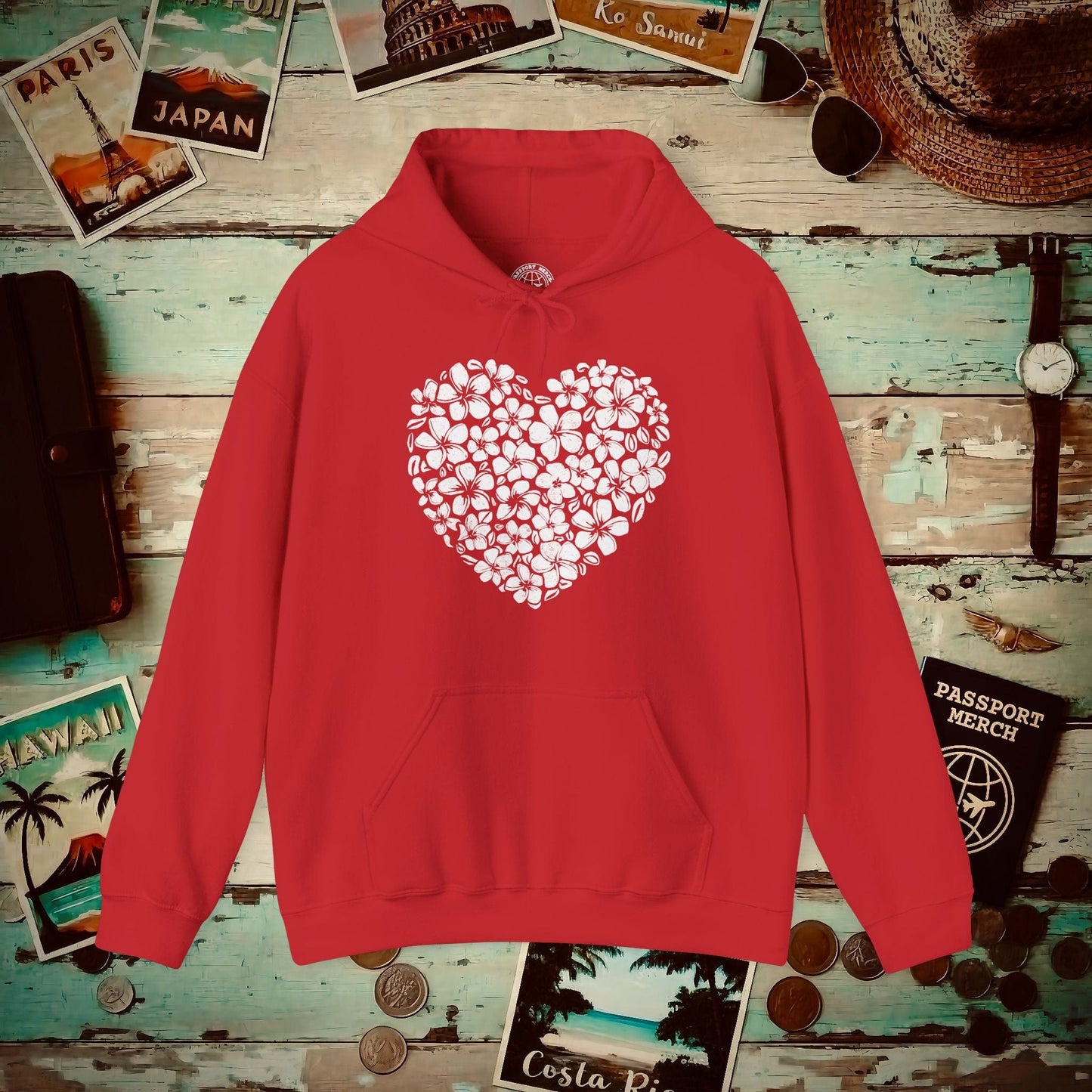 Valentine's Hawaiian Plumeria Heart Hoodie Red / S
