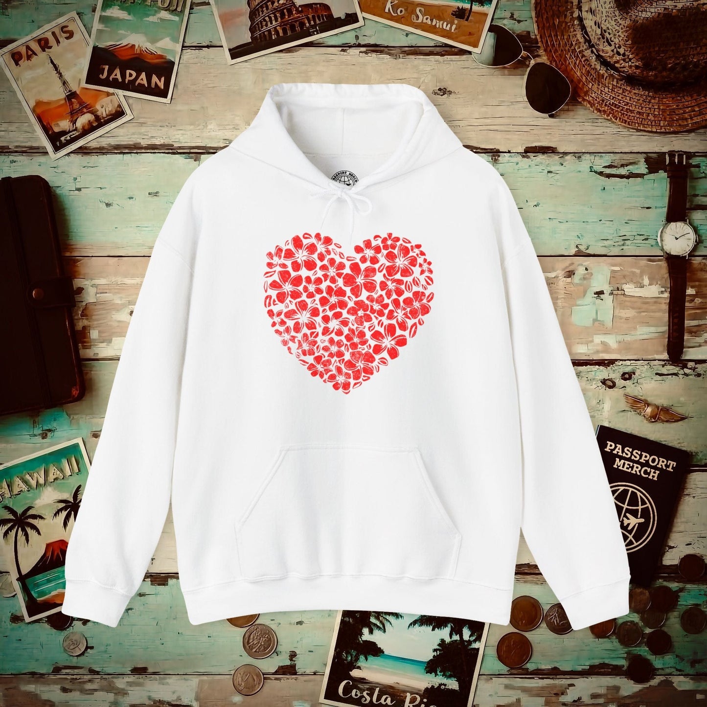 Valentine's Hawaiian Plumeria Heart Hoodie White / S