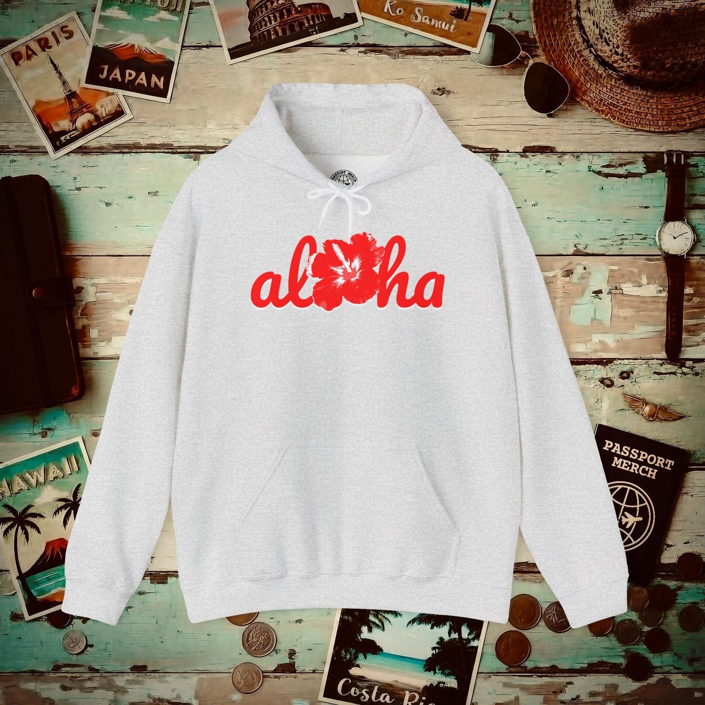 Valentine's Red Aloha Hibiscus, Hawaii Hoodie Ash / S