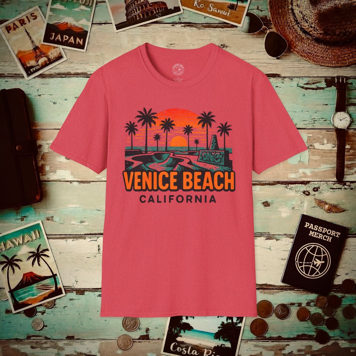 Venice Beach, California - 80's Vintage T-Shirt Heather Red / S