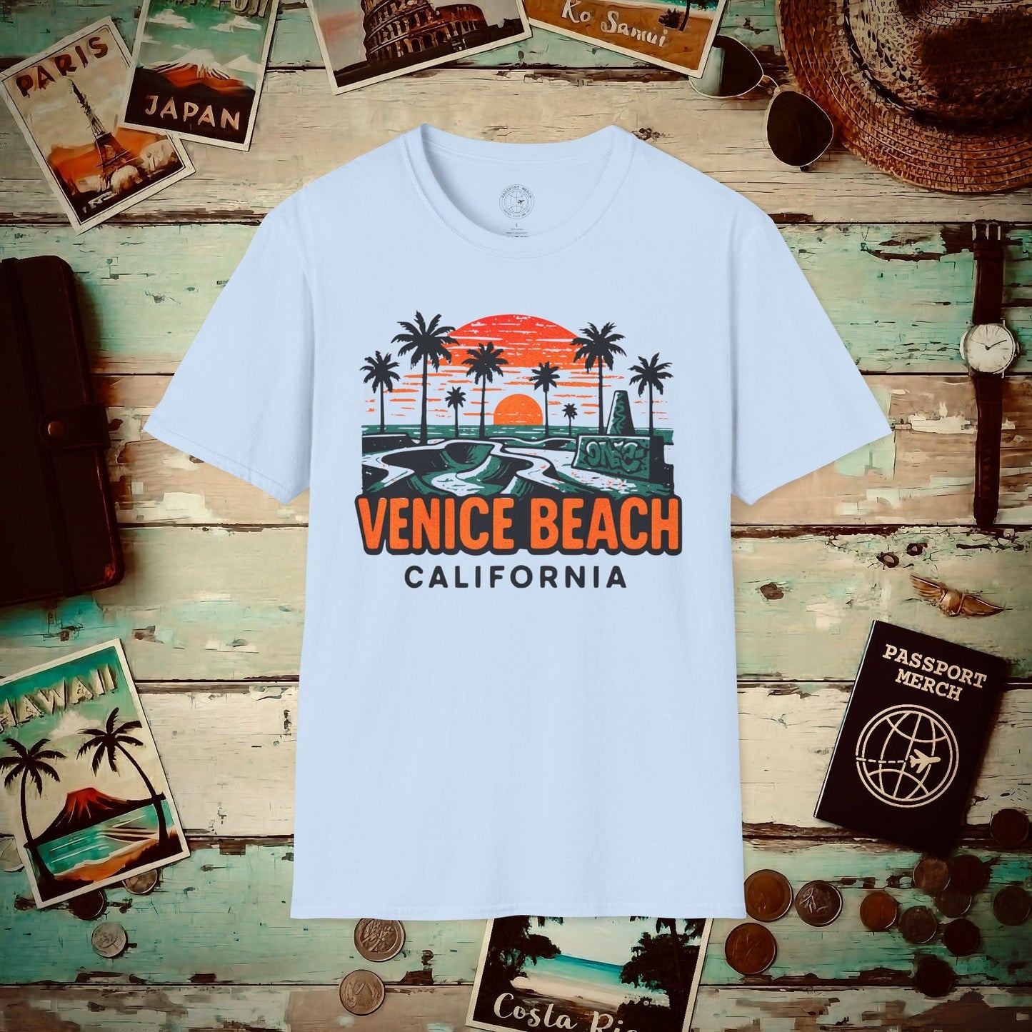 Venice Beach, California - 80's Vintage T-Shirt Light Blue / S