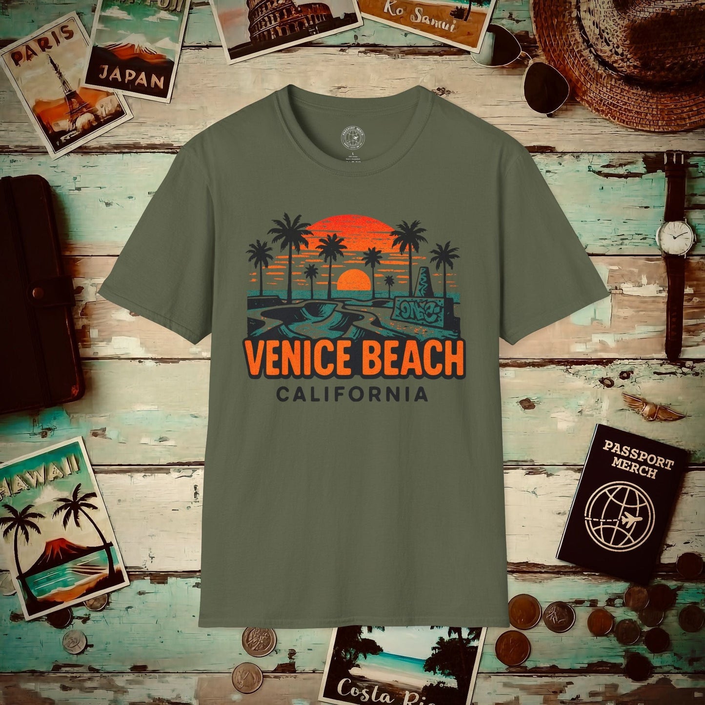 Venice Beach, California - 80's Vintage T-Shirt Military Green / S