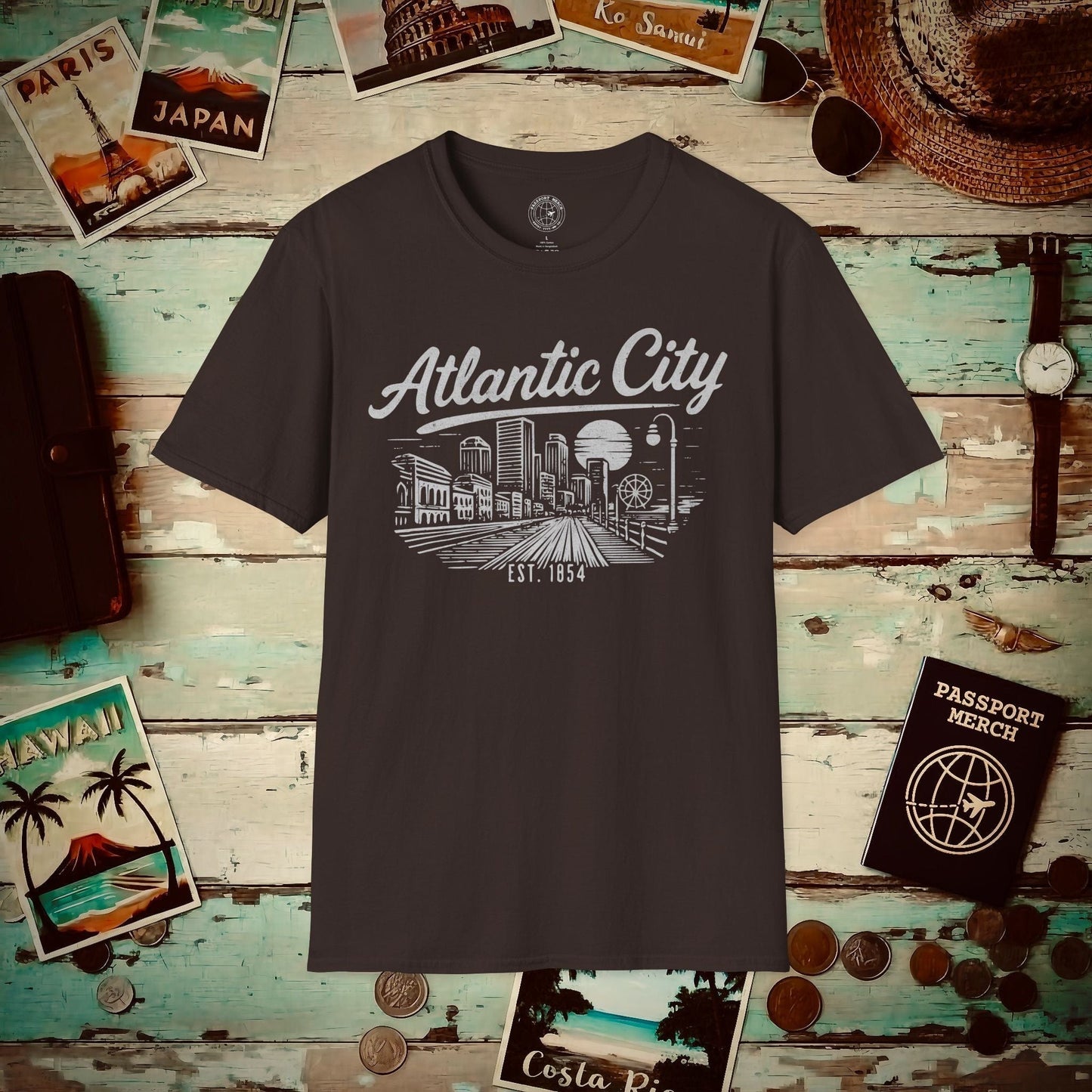 Vintage Atlantic City Monochrome, New Jersey T-Shirt Dark Chocolate / S