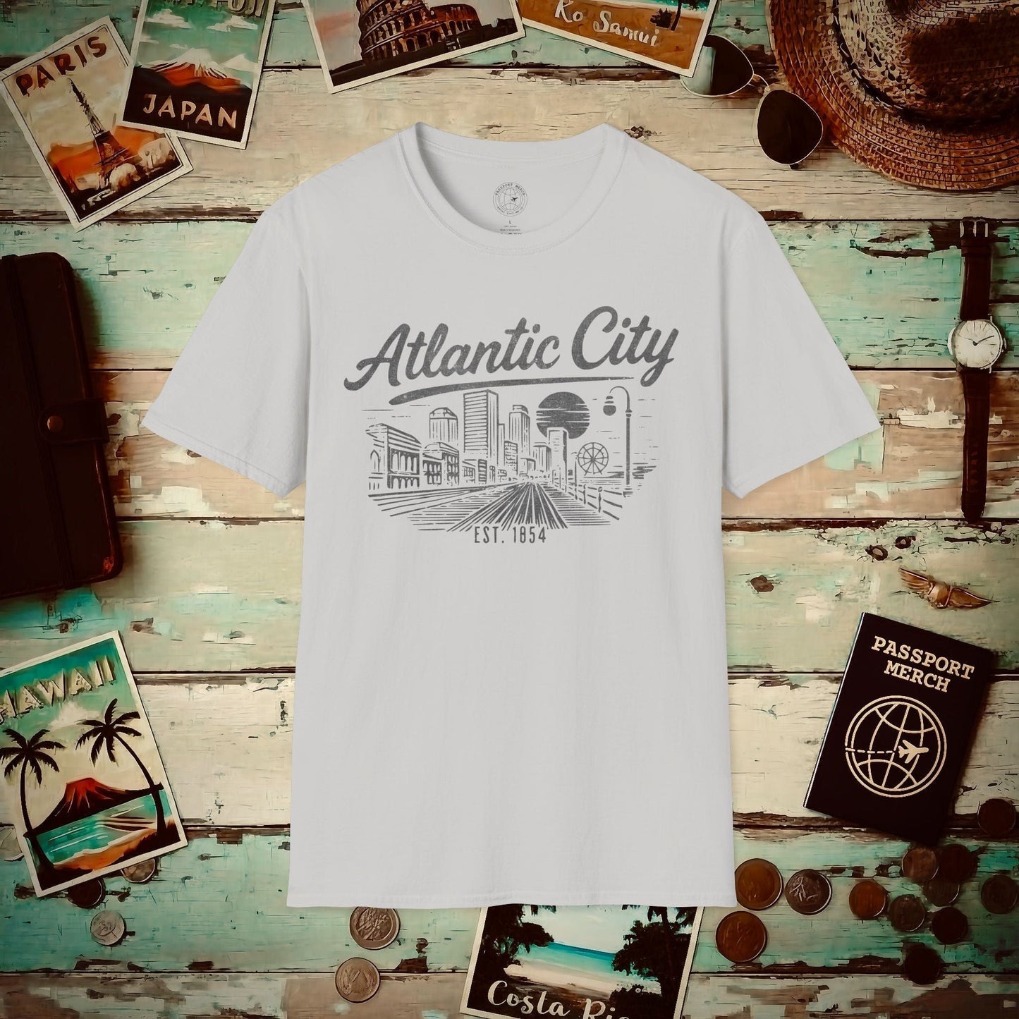 Vintage Atlantic City Monochrome, New Jersey T-Shirt Ice Grey / S
