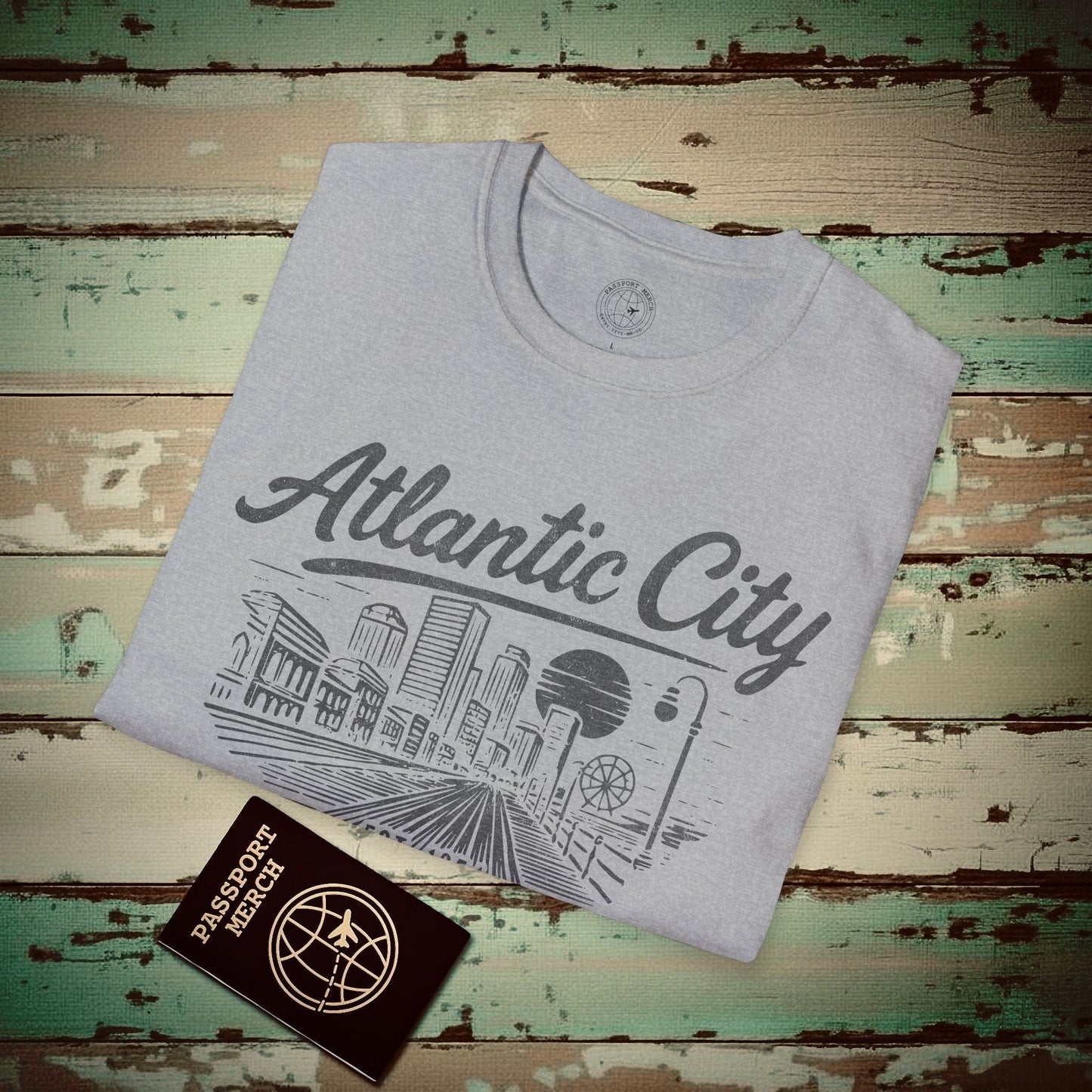 Vintage Atlantic City Monochrome, New Jersey T-Shirt Sport Grey / S