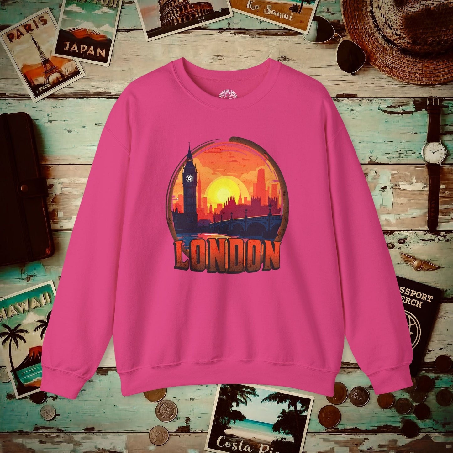 Vintage Big Ben Sunset, London, England Crewneck Heliconia / S