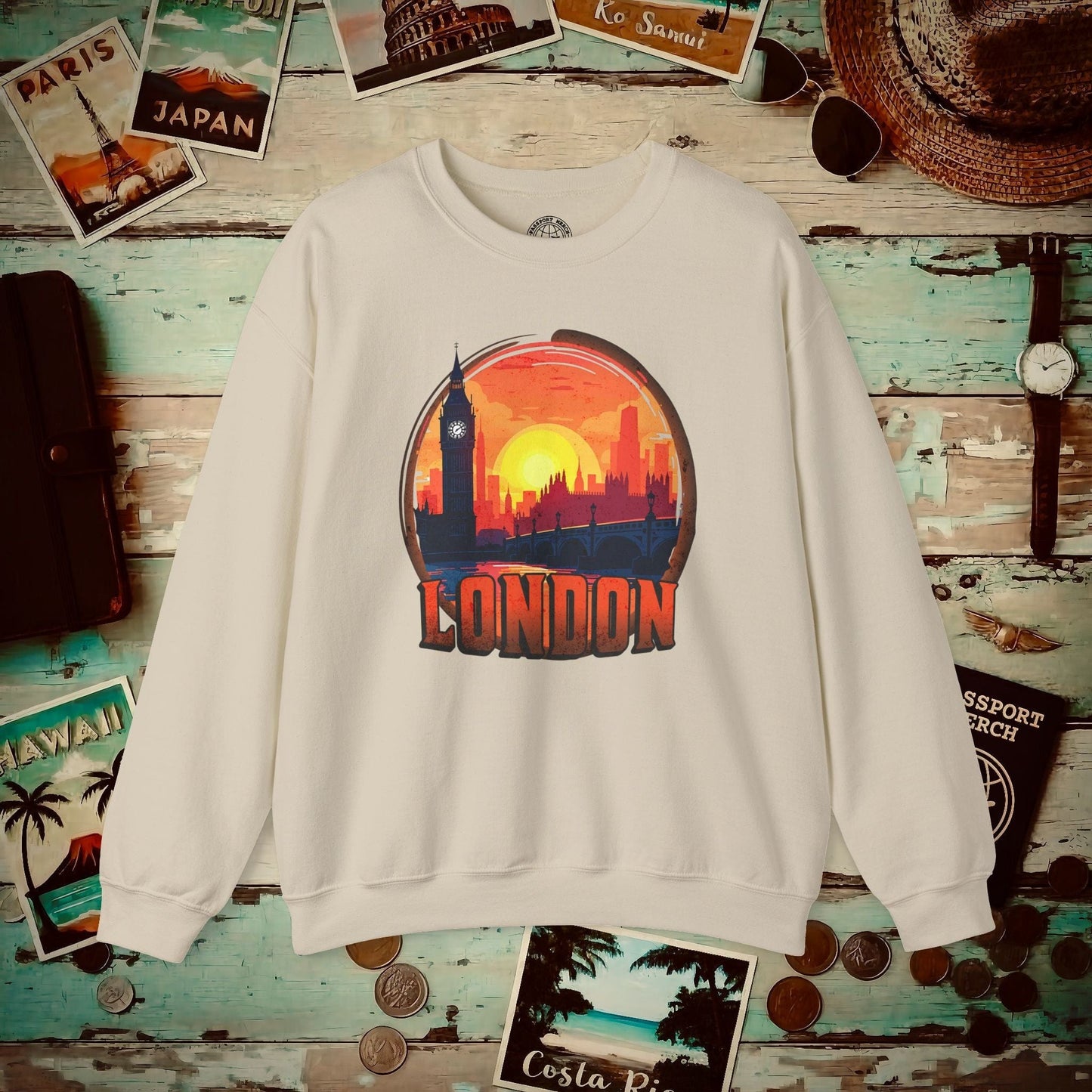 Vintage Big Ben Sunset, London, England Crewneck Sand / S