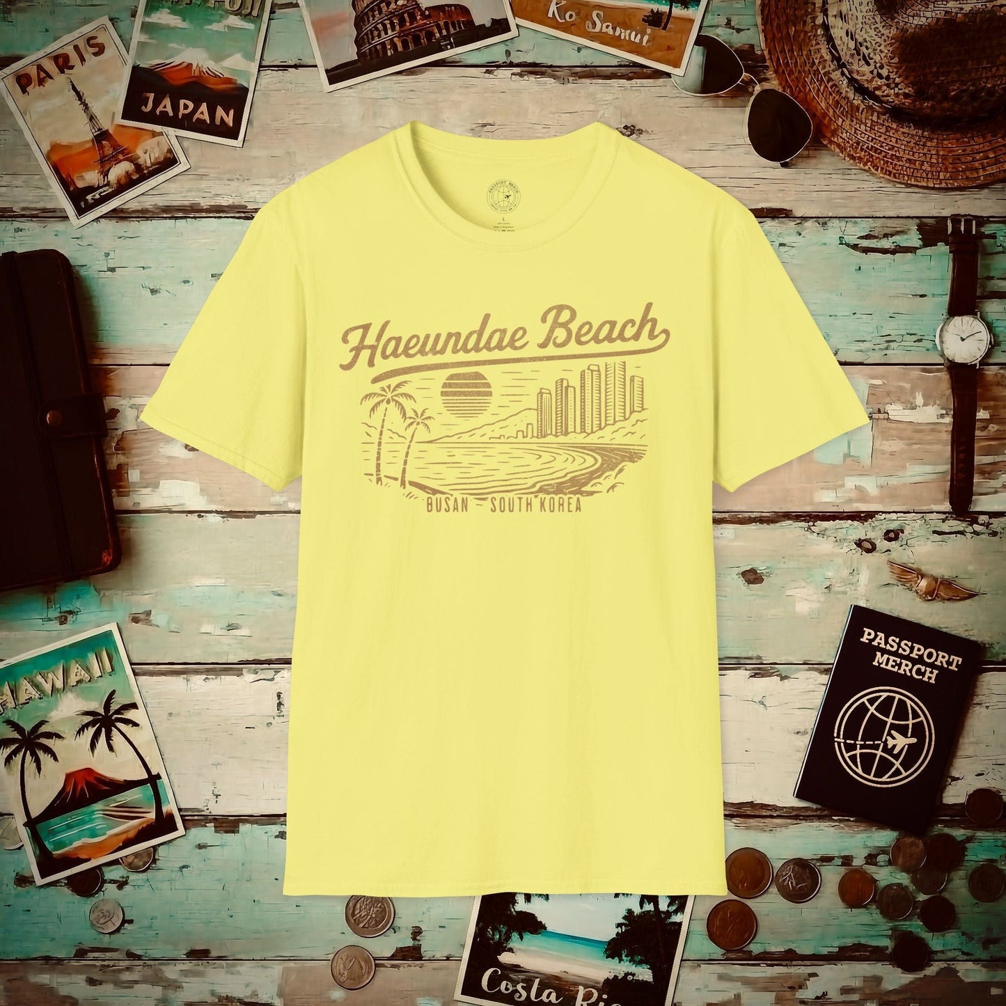 Vintage Haeundae Beach, Busan, Korea T-Shirt Cornsilk / S