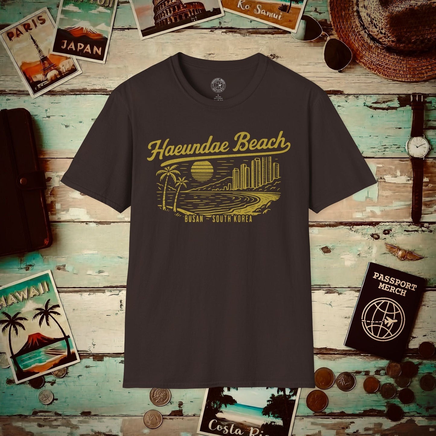 Vintage Haeundae Beach, Busan, Korea T-Shirt Dark Chocolate / S
