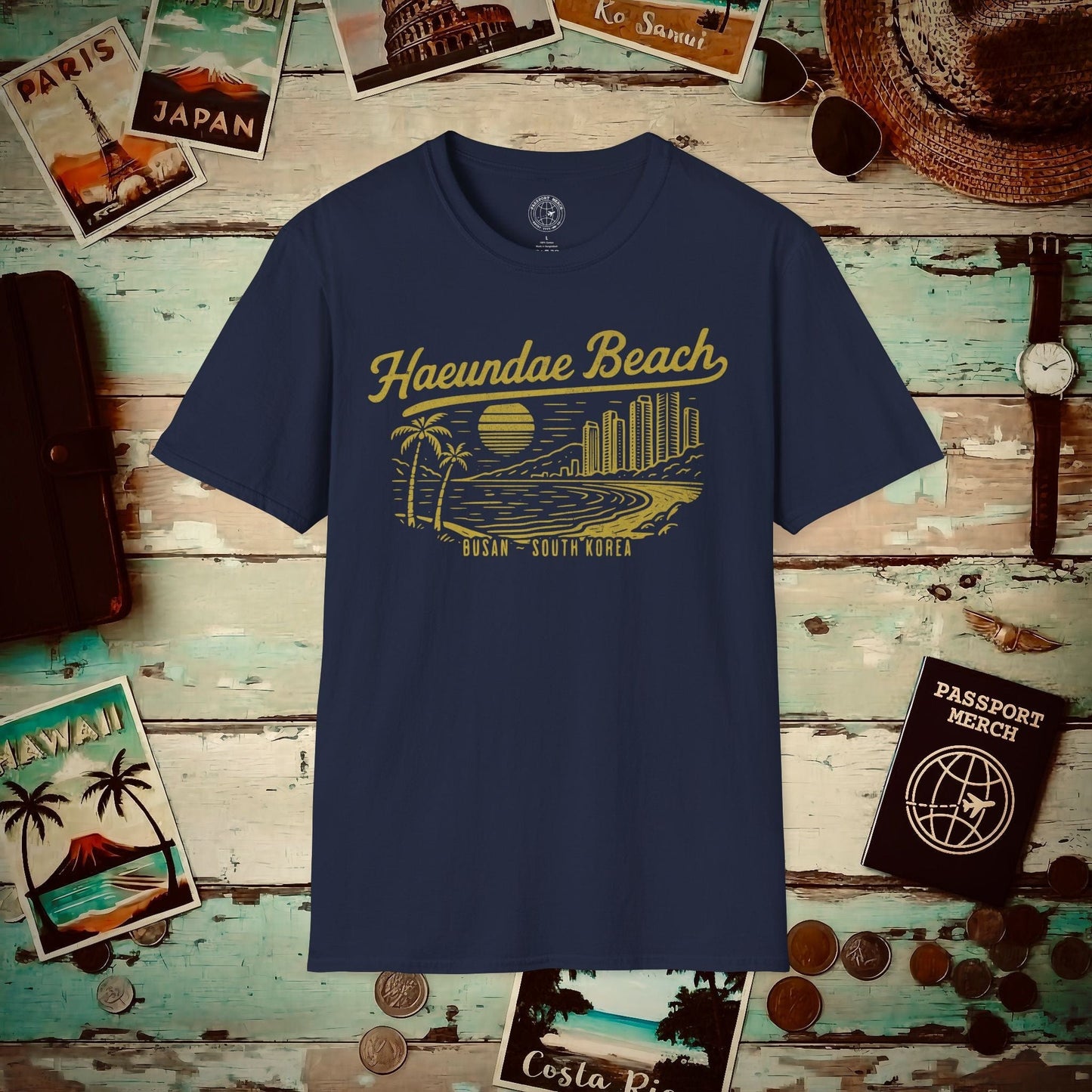 Vintage Haeundae Beach, Busan, Korea T-Shirt Navy / S