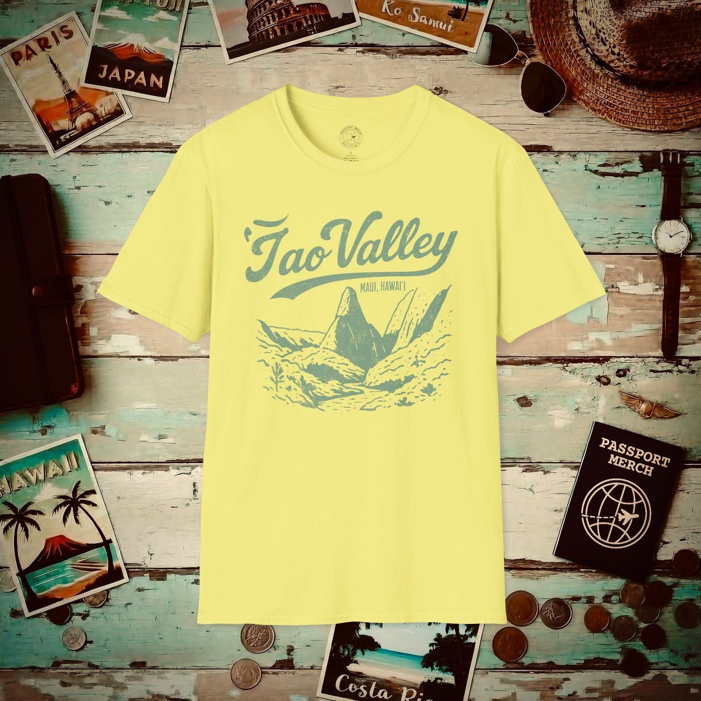 Vintage Iao Valley, Maui, Hawaii T-Shirt Cornsilk / S