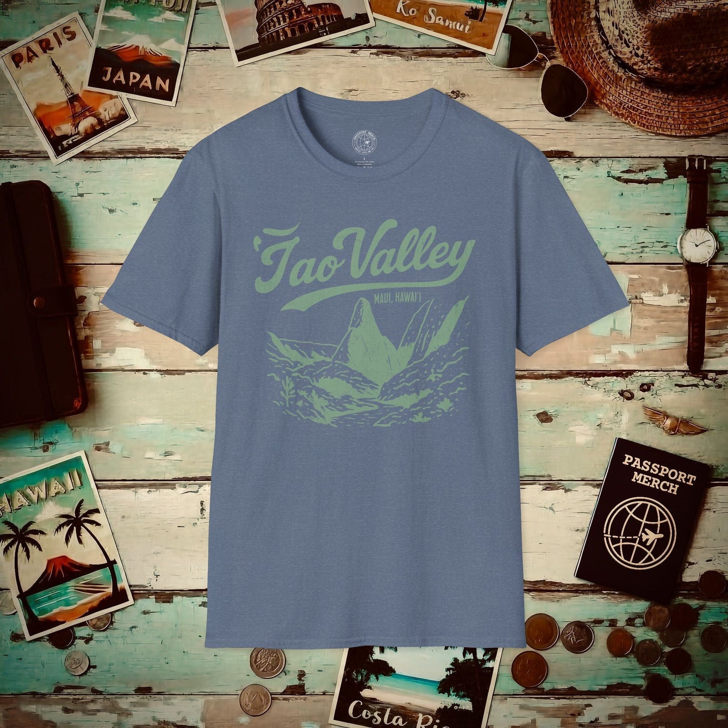 Vintage Iao Valley, Maui, Hawaii T-Shirt Heather Indigo / S