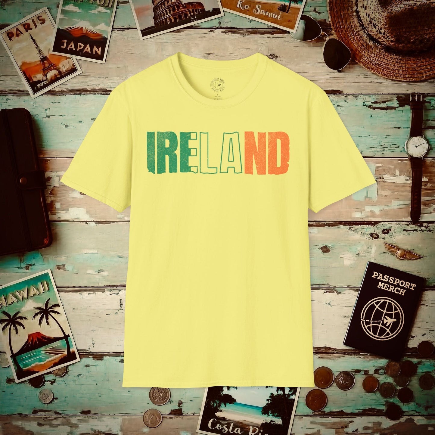 Vintage Ireland Patriotism Letter Flag T-Shirt Cornsilk / S