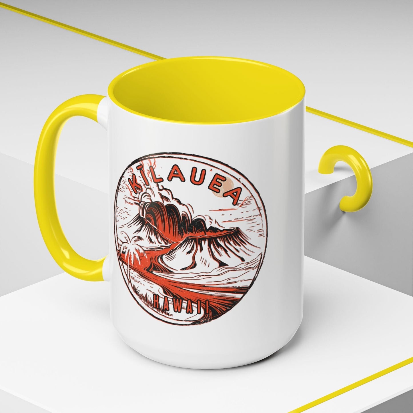Vintage Kilauea Eruption, Hawaii 15oz Mug Yellow / 15oz