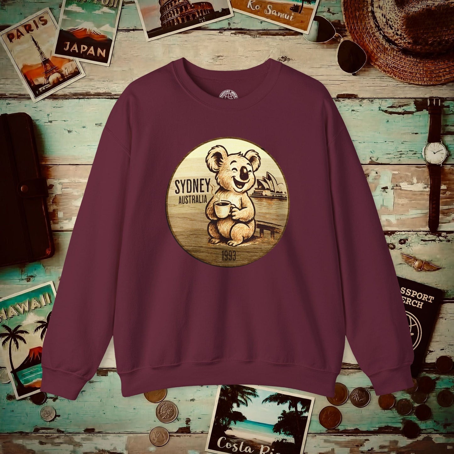 Vintage Koala & Coffee in Sydney, Australia Crewneck Maroon / S