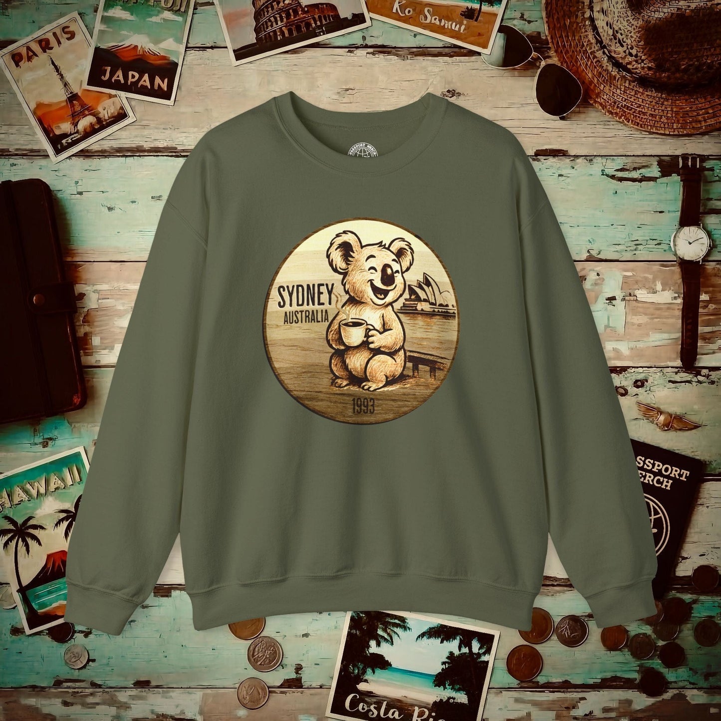Vintage Koala & Coffee in Sydney, Australia Crewneck Military Green / S
