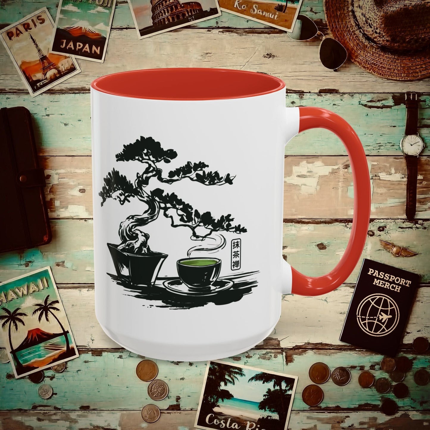 Vintage Matcha Zen, Japan 15oz Mug Red / 15oz