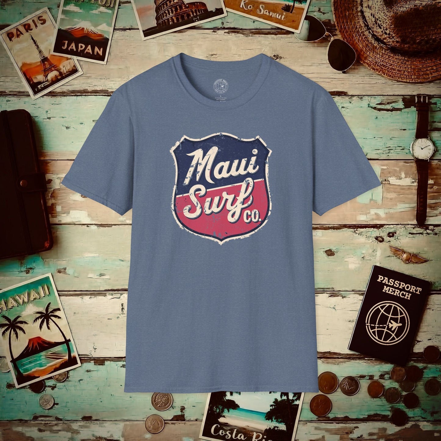 Vintage Maui Surf Co. Shield Hawaii T-Shirt Heather Indigo / S