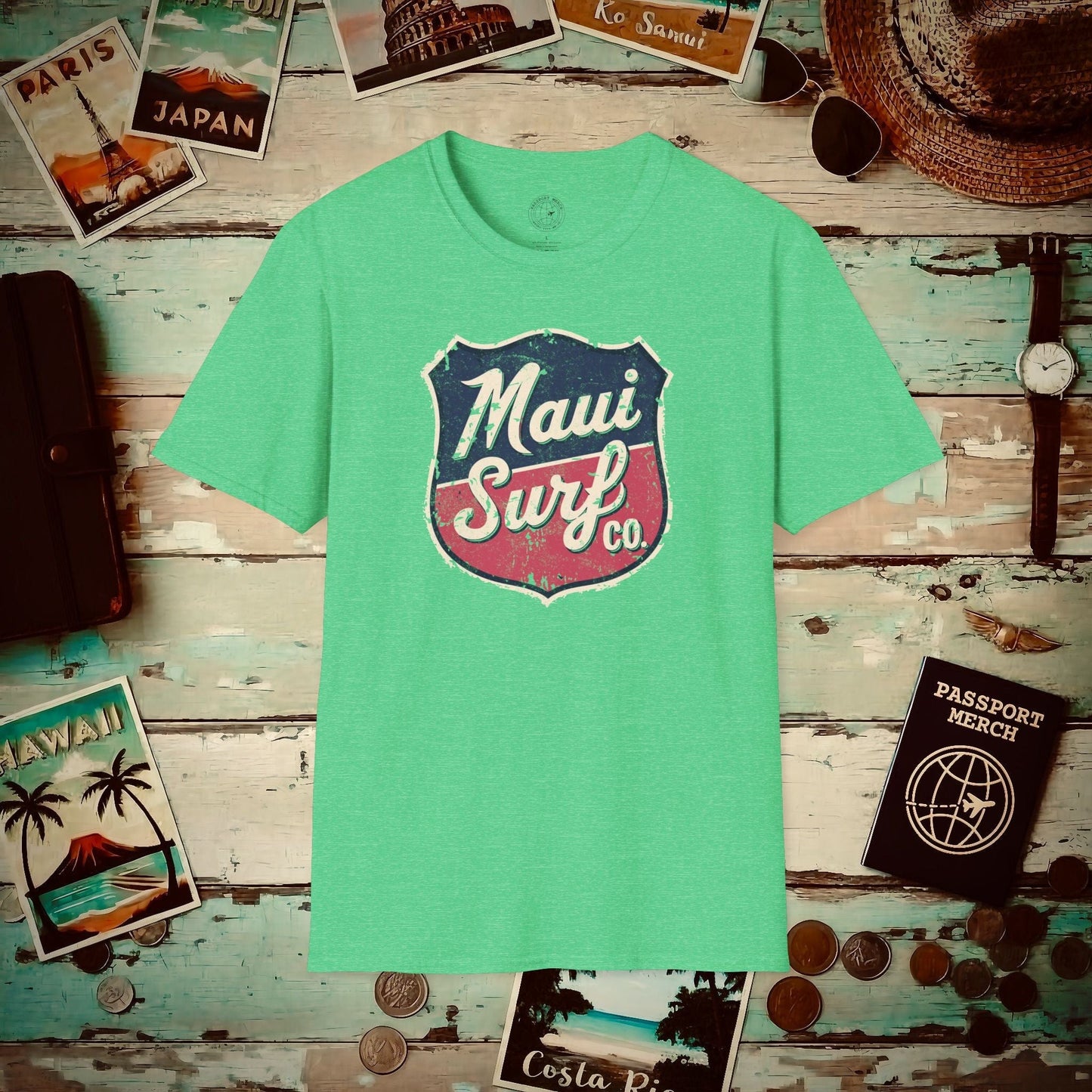 Vintage Maui Surf Co. Shield Hawaii T-Shirt Heather Irish Green / S