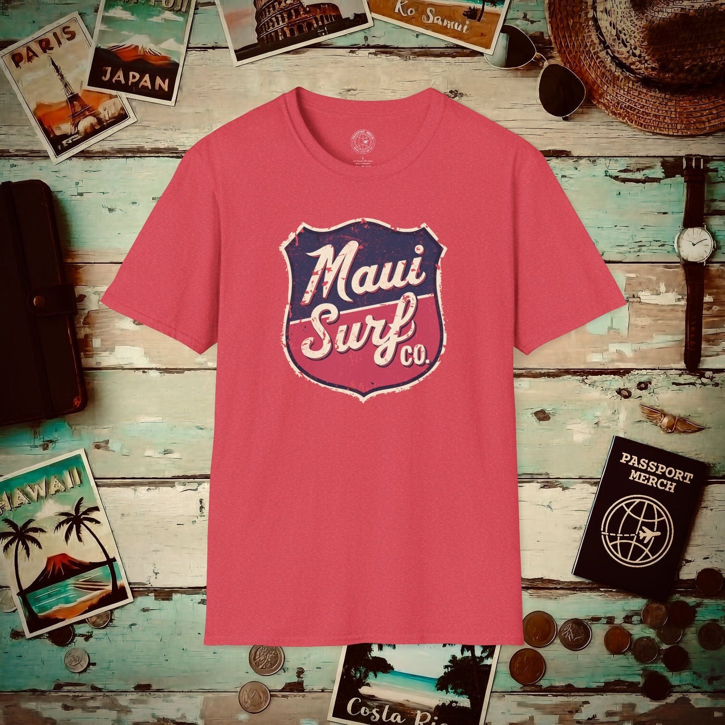 Vintage Maui Surf Co. Shield Hawaii T-Shirt Heather Red / S