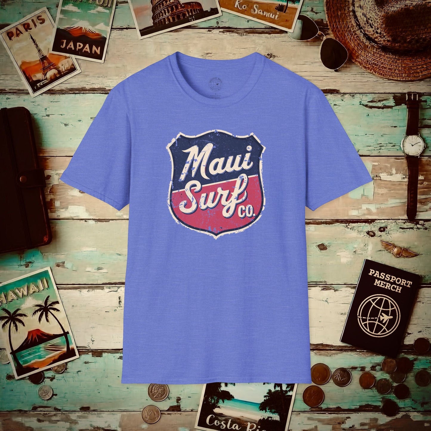 Vintage Maui Surf Co. Shield Hawaii T-Shirt Heather Royal / S