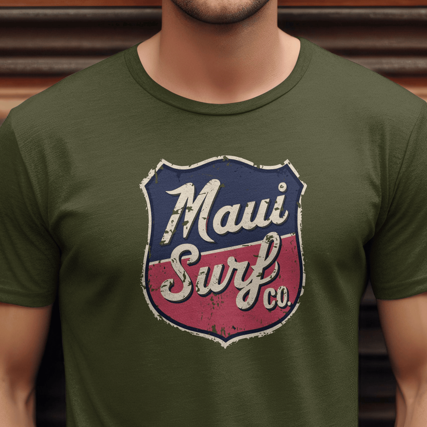 Vintage Maui Surf Co. Shield Hawaii T-Shirt Military Green / S