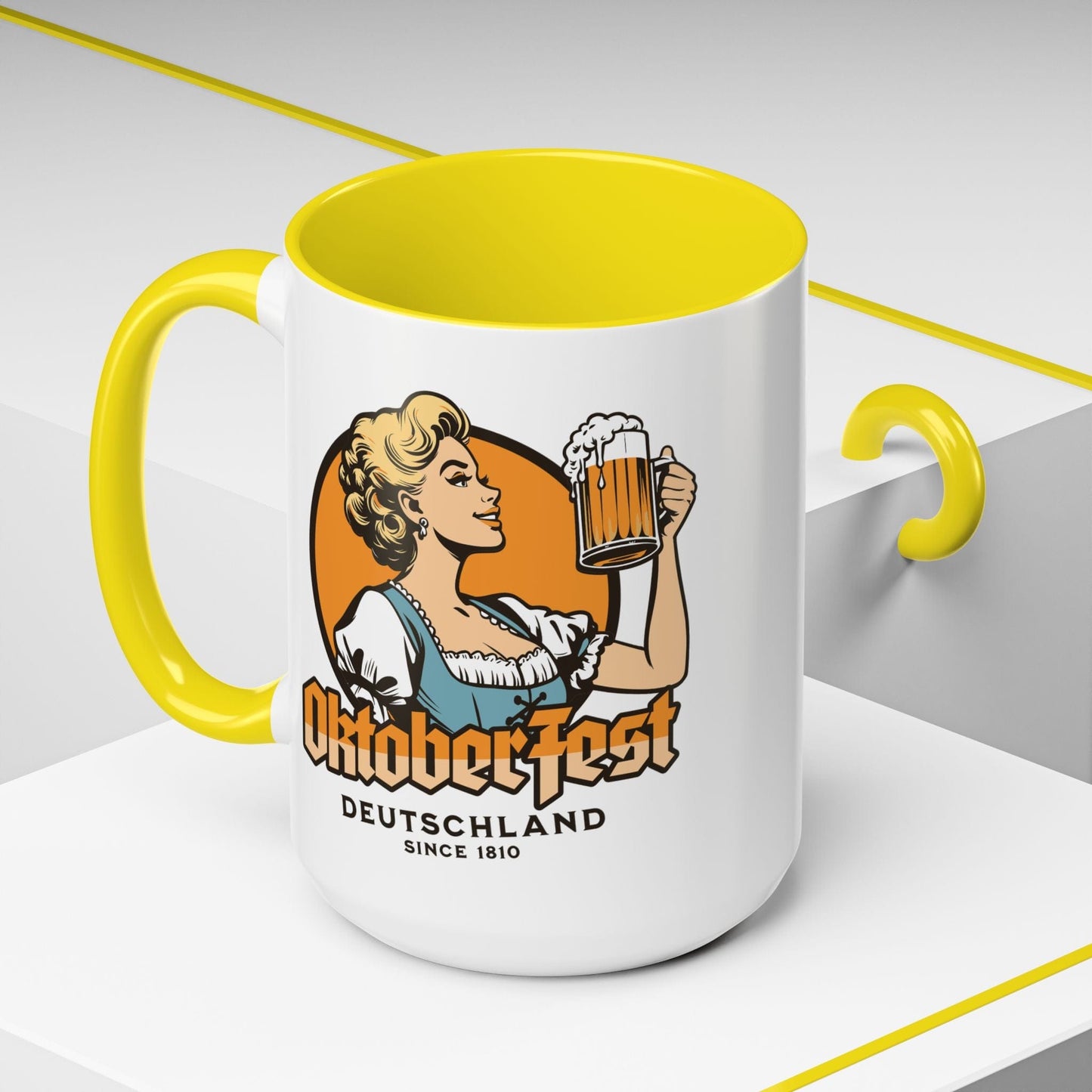 Vintage Oktoberfest Beer Maiden, Germany 15oz Mug Yellow / 15oz