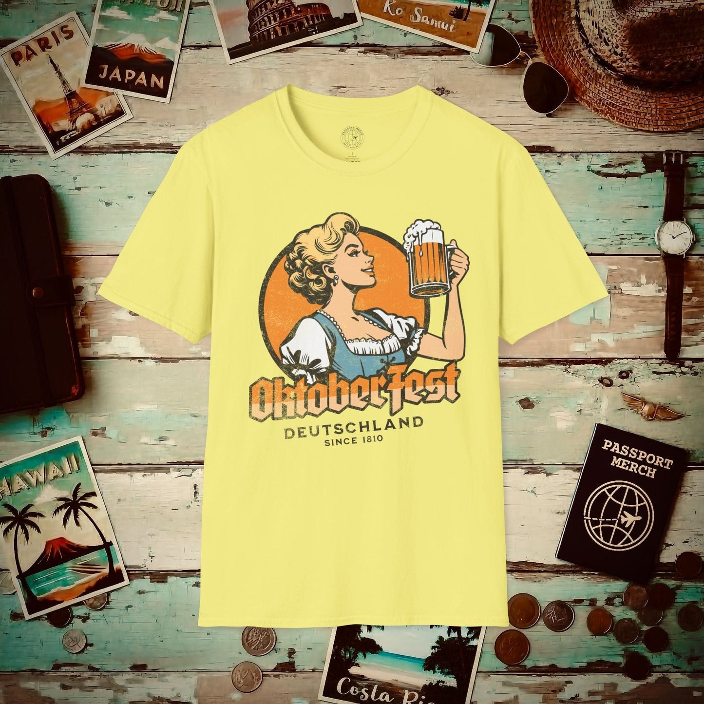 Vintage Oktoberfest Beer Maiden, Germany T-Shirt Cornsilk / S