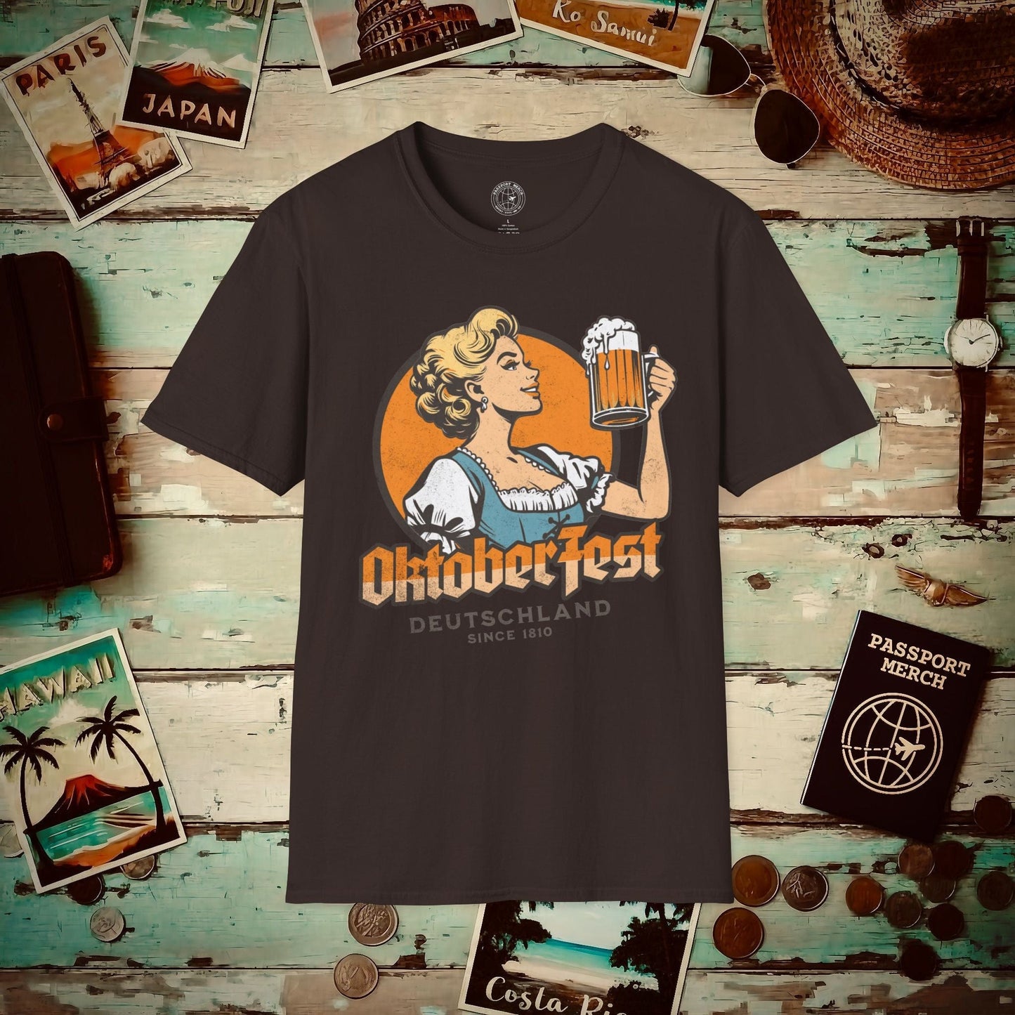 Vintage Oktoberfest Beer Maiden, Germany T-Shirt Dark Chocolate / S