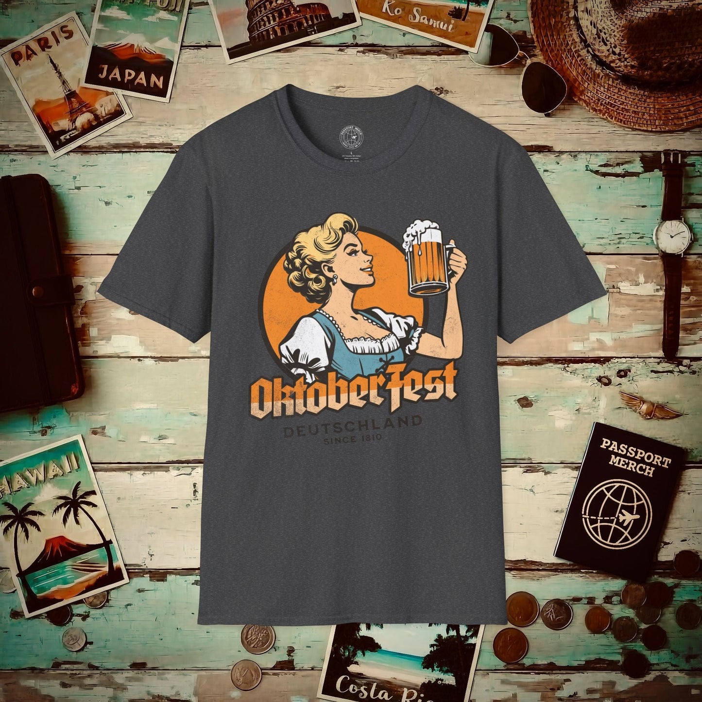 Vintage Oktoberfest Beer Maiden, Germany T-Shirt Dark Heather / S