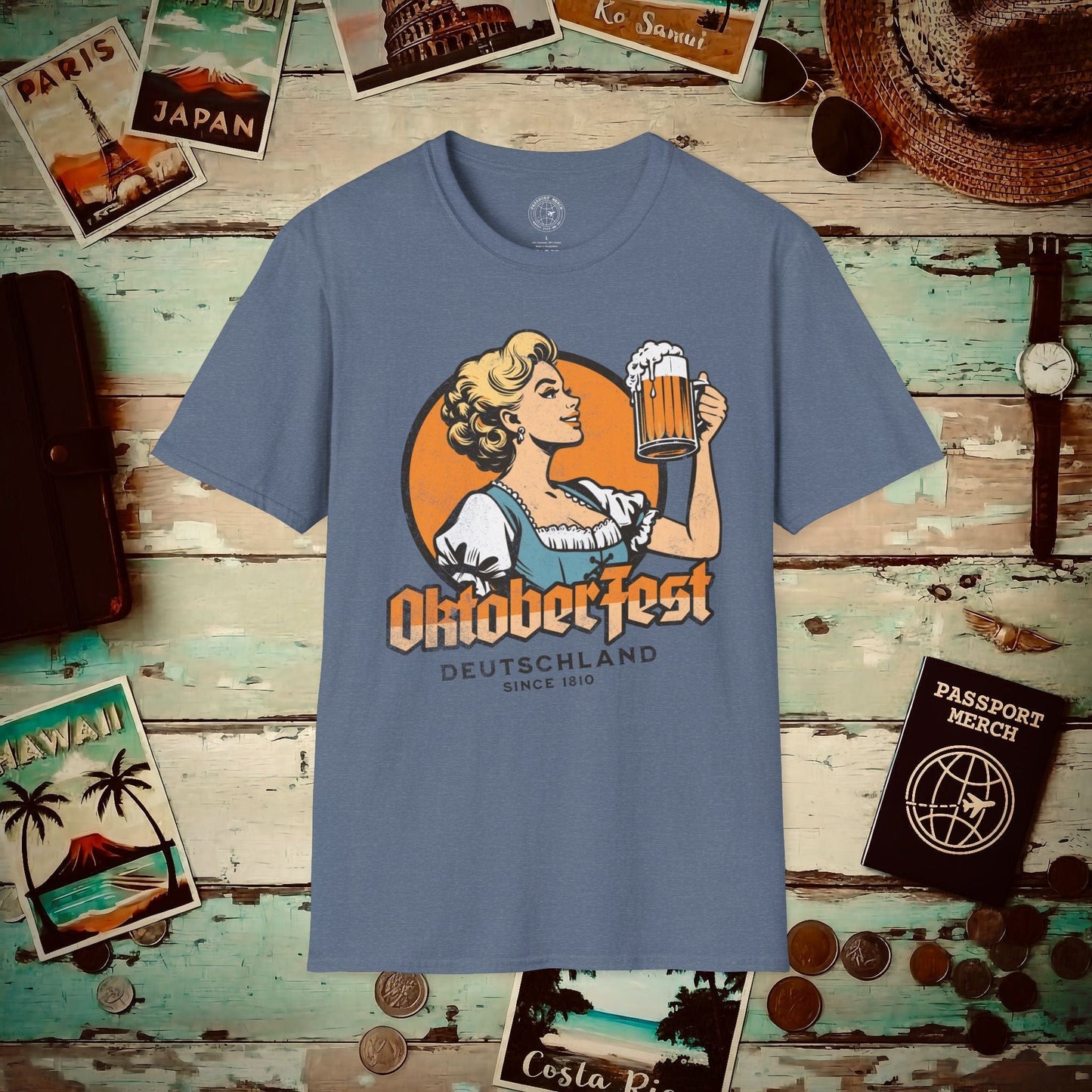 Vintage Oktoberfest Beer Maiden, Germany T-Shirt Heather Indigo / S