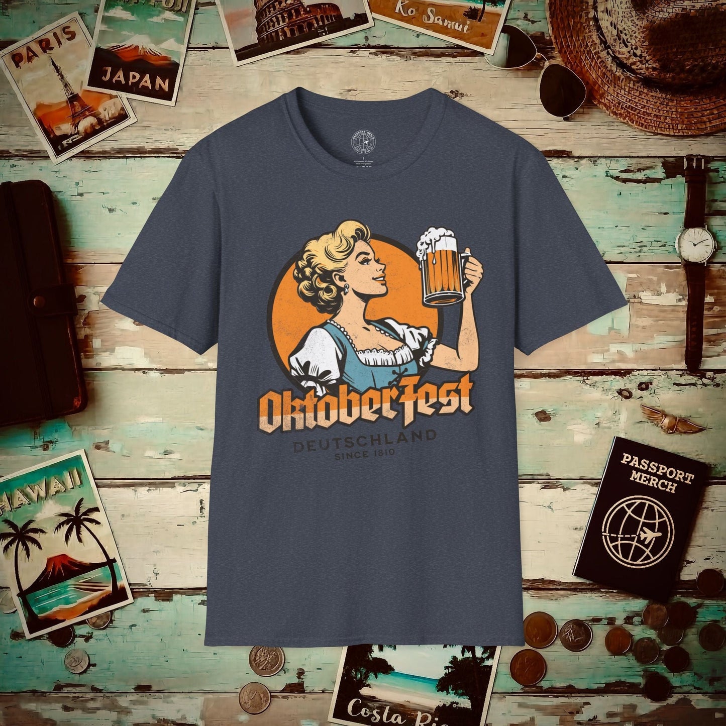 Vintage Oktoberfest Beer Maiden, Germany T-Shirt Heather Navy / S