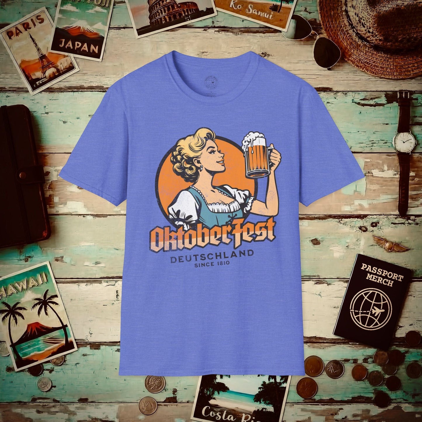 Vintage Oktoberfest Beer Maiden, Germany T-Shirt Heather Royal / S