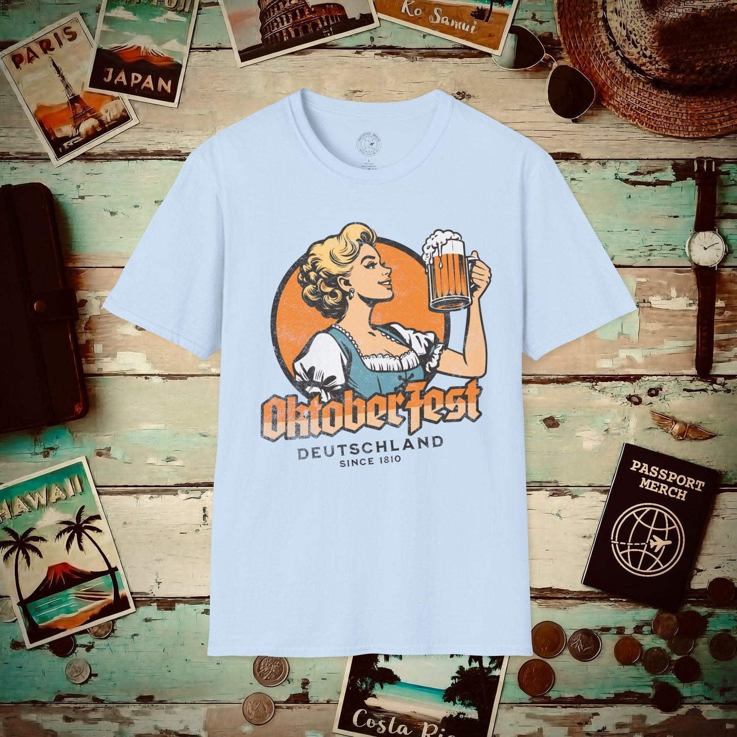 Vintage Oktoberfest Beer Maiden, Germany T-Shirt Light Blue / S