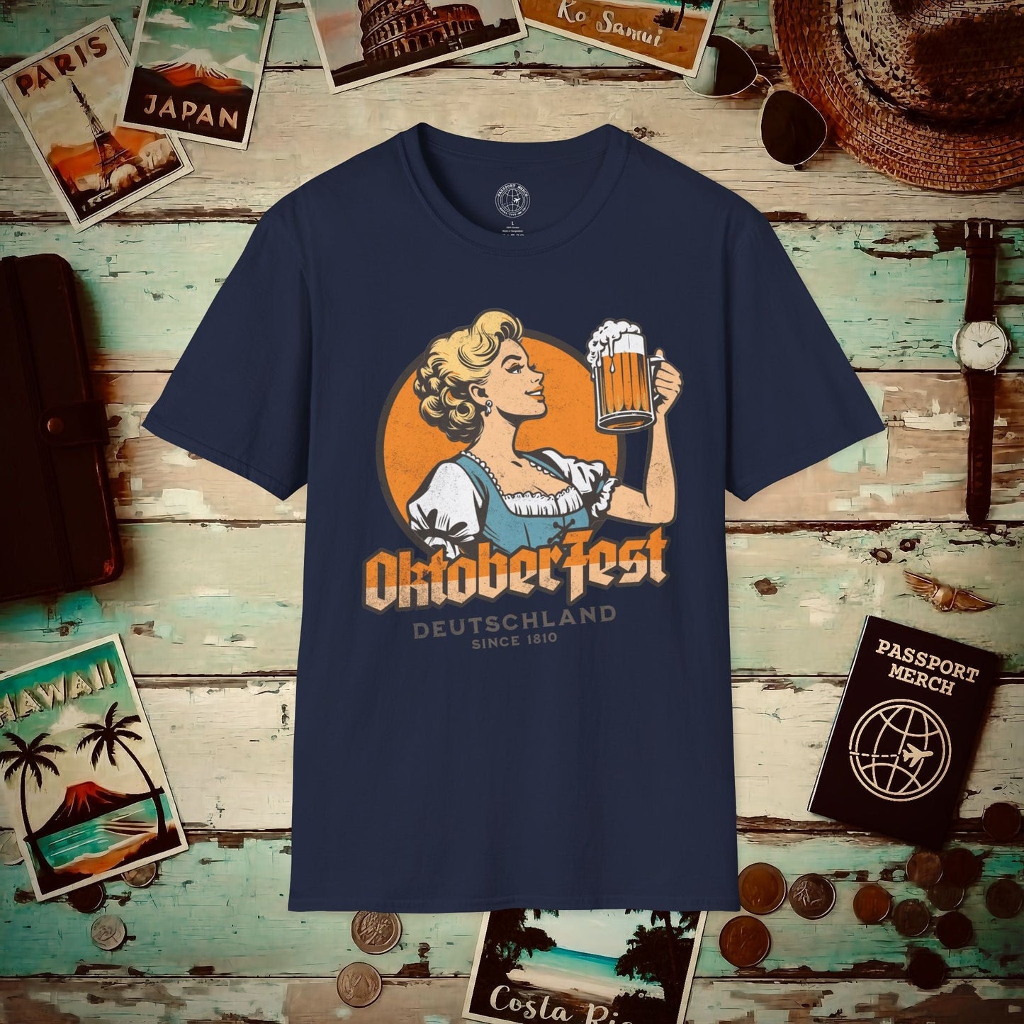 Vintage Oktoberfest Beer Maiden, Germany T-Shirt Navy / S
