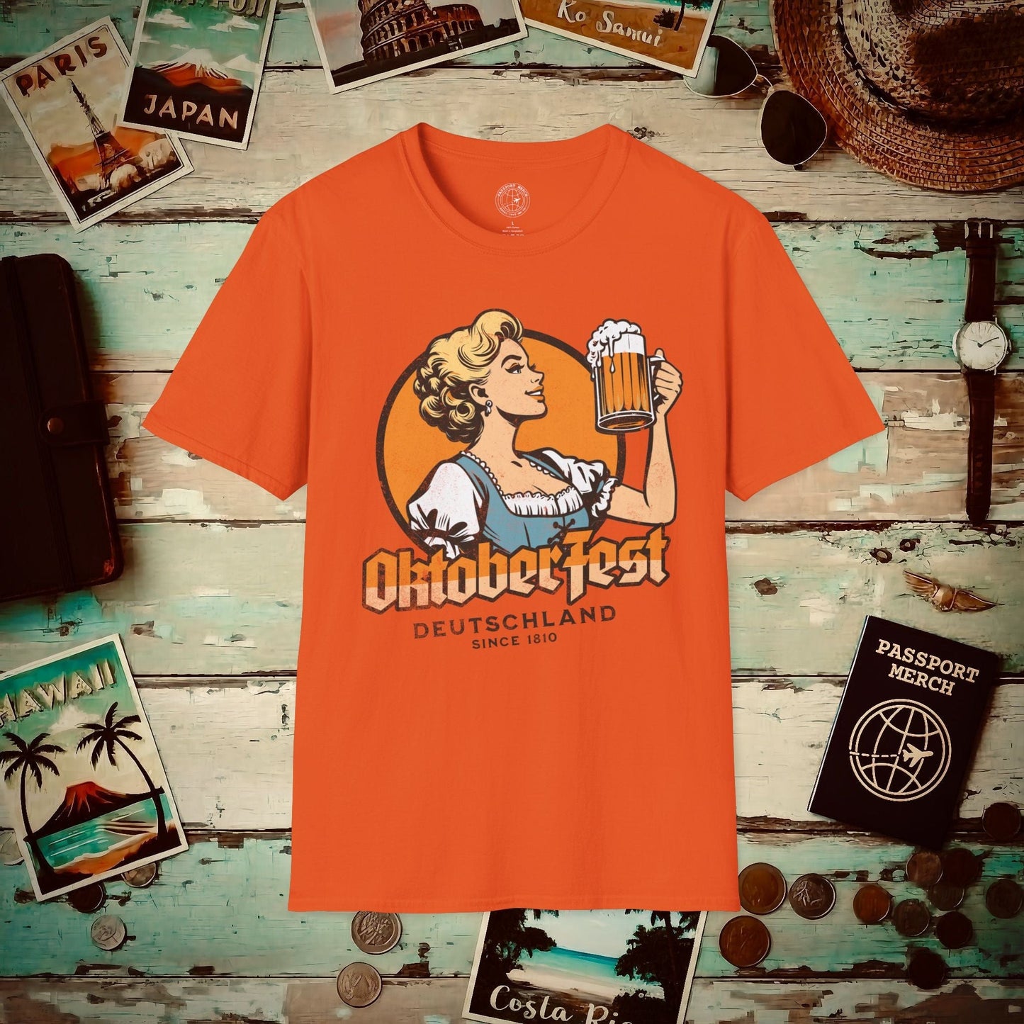 Vintage Oktoberfest Beer Maiden, Germany T-Shirt Orange / S