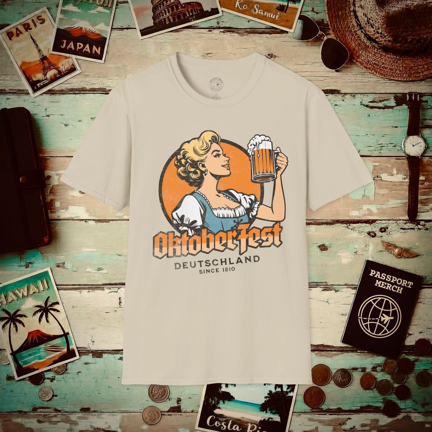 Vintage Oktoberfest Beer Maiden, Germany T-Shirt Sand / S