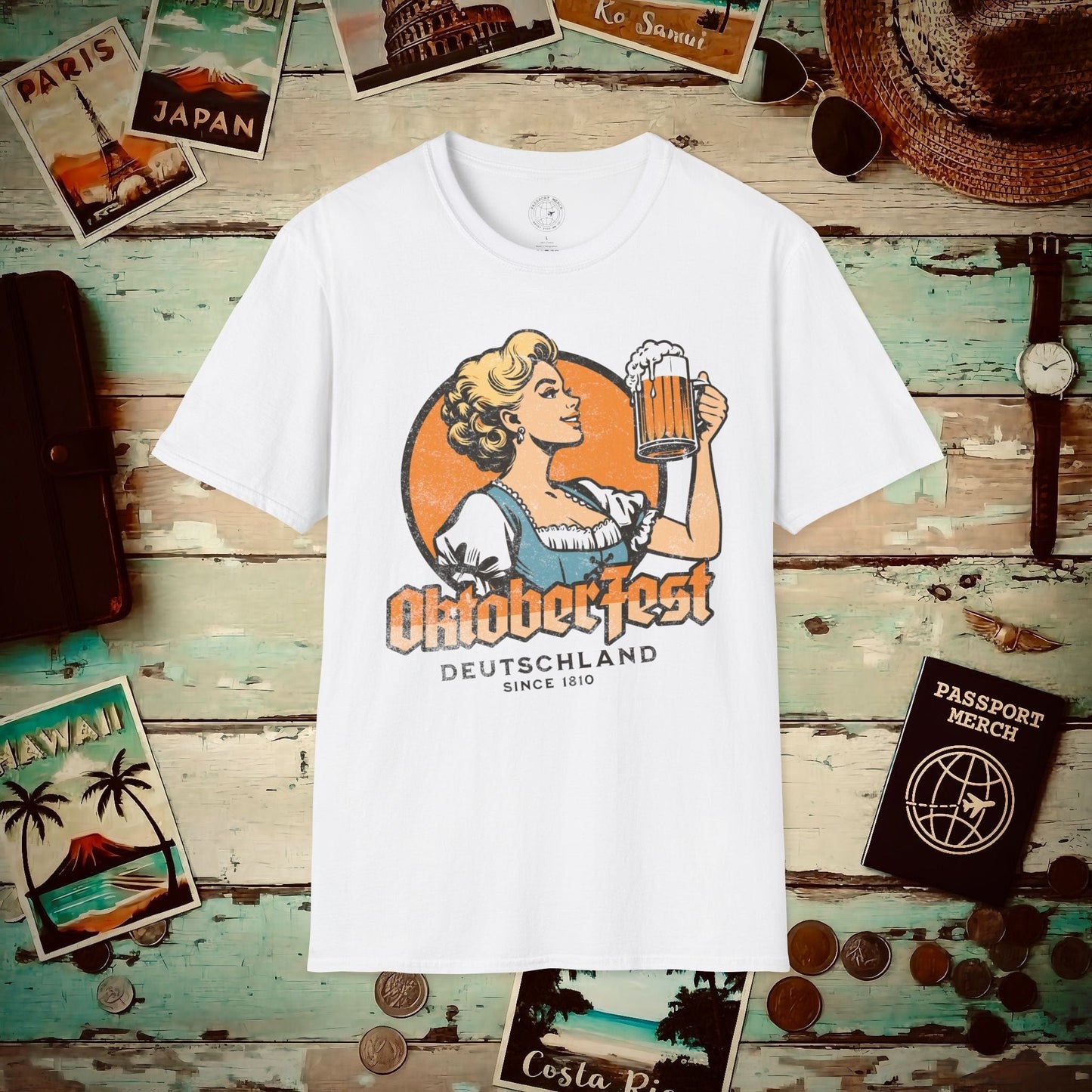 Vintage Oktoberfest Beer Maiden, Germany T-Shirt White / S
